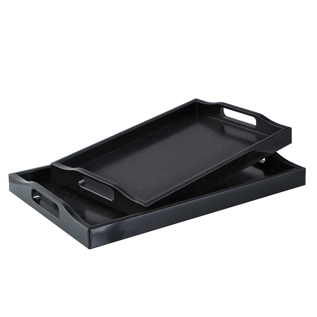Mdluu Set Of 2 Plastic Serving Tray, Ottoman Tray With Cutout Handles, Rectangle Butler Tray For Breakfast In Bed, Coffee Table,
