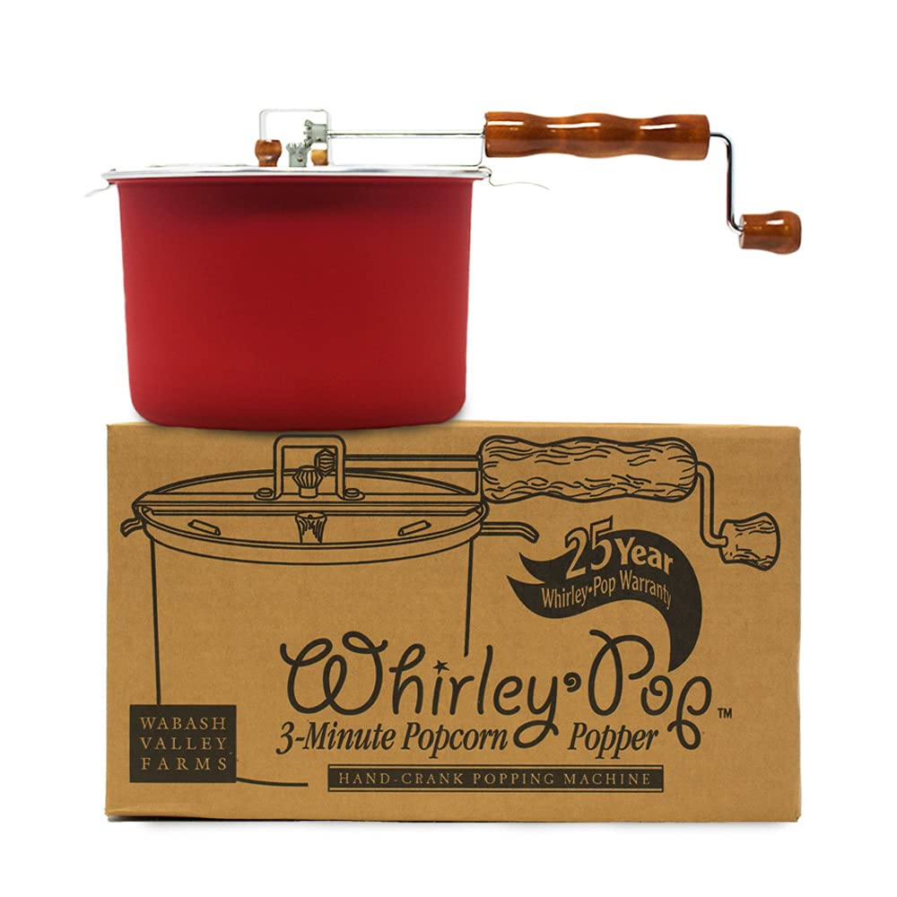 Wabash Valley Farms Red Whirley Pop - Original Whirley Pop 3-Minute Popcorn Maker, Large 6-Quarts Capacity, Metal Pan With Nylon