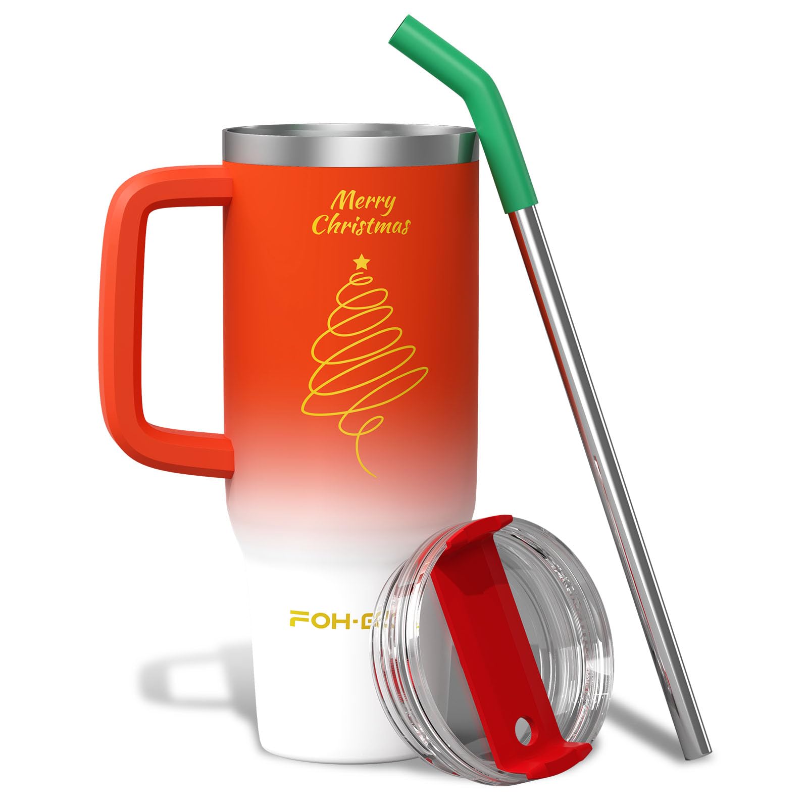 FOHGEE Christmas Style 30oz Stainless Steel Tumbler with Handle  Keep Drinks Cold & Hot All Season! (Red Tree)