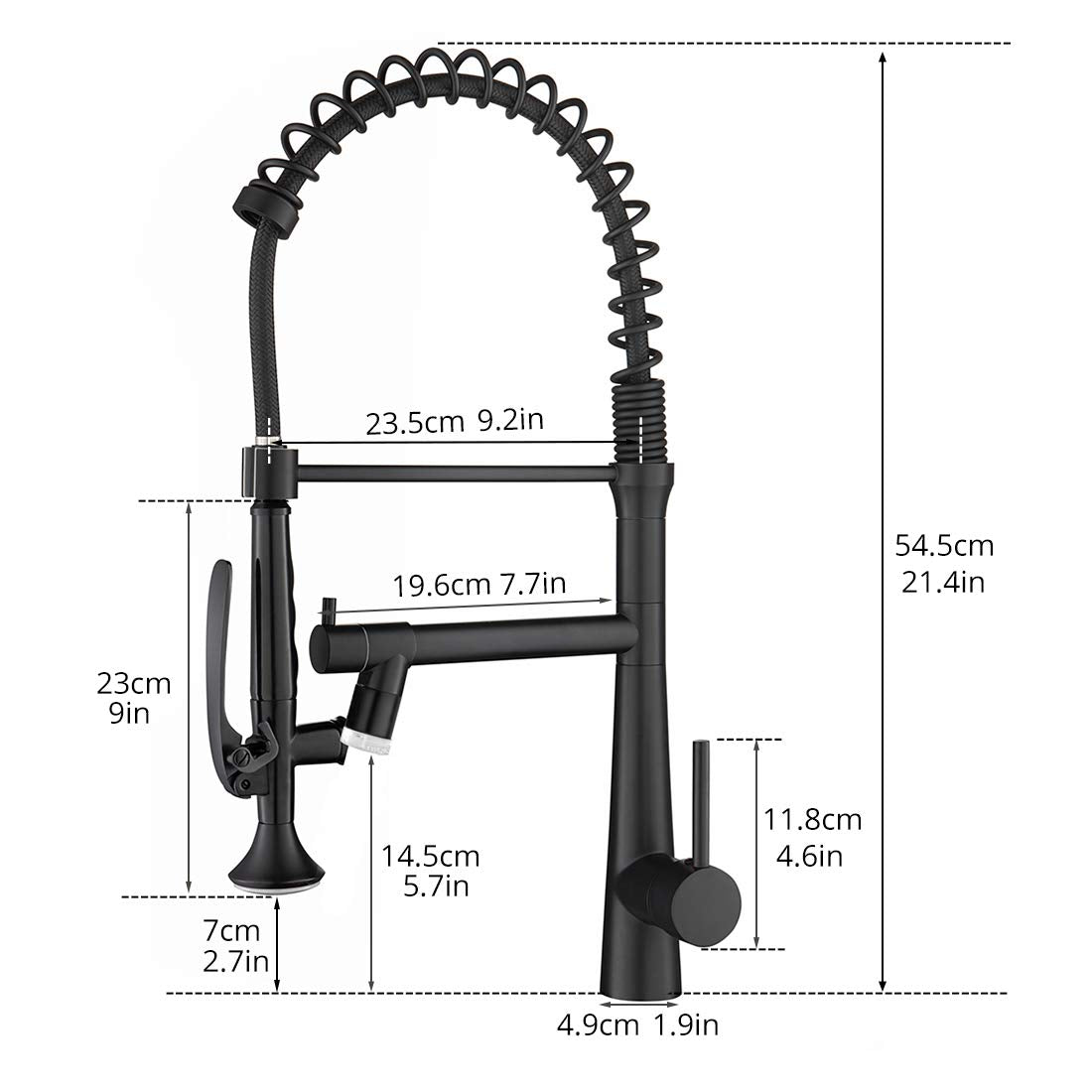 AIMADI Black Kitchen Faucet with Sprayer - Commercial Faucet Kitchen Single Handle Spring Pull Down Kitchen Sink Faucet with LED Light Matte Black