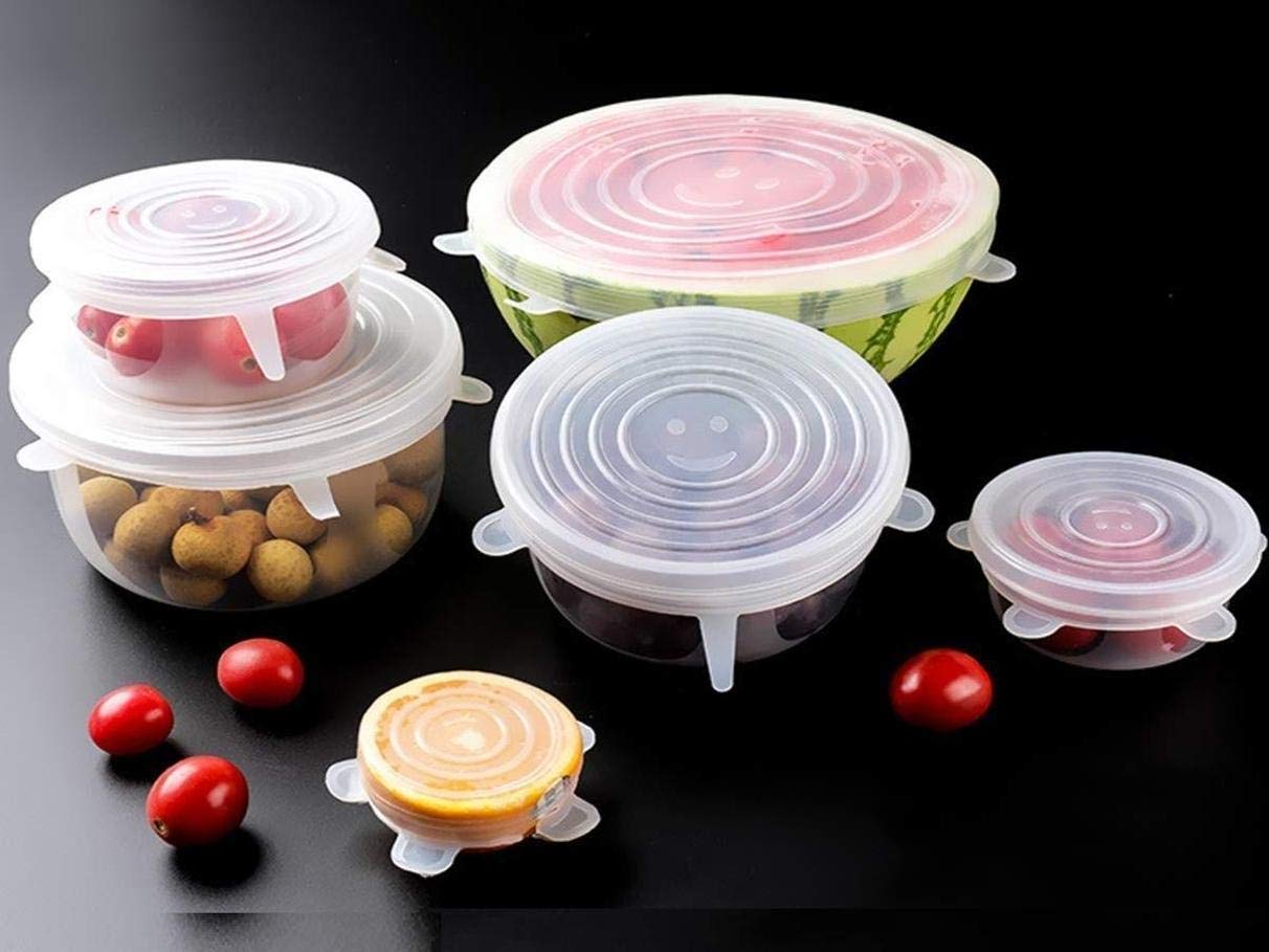 Nightstar 6 Pcs Silicone Reusable Stretchable Lids Set for Bowls Dishes Plates Cans Jars Mugs Flexible Kitchen Food Fresh Wrap (