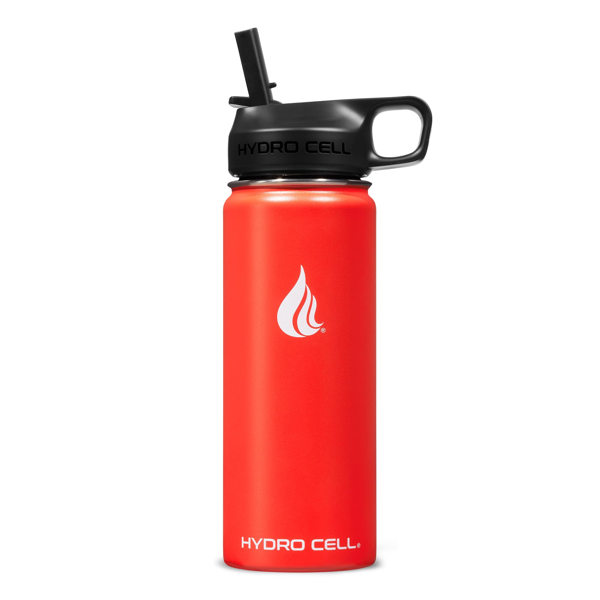 Hydro Cell Stainless Steel Insulated Water Bottle W/Straw, 2 Lids Metal Vacuum Flask With Modern Leakproof Sport Straw Design (M