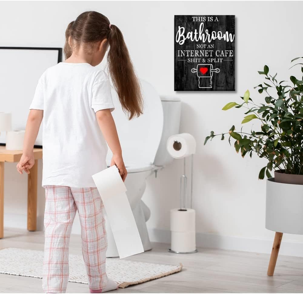 Creoate Bathroom Sign Wall Art Decor, Funny Bathroom Quotes This Is A Bathroom Not An Internet Cafe Sign Small And Cute Canvas A
