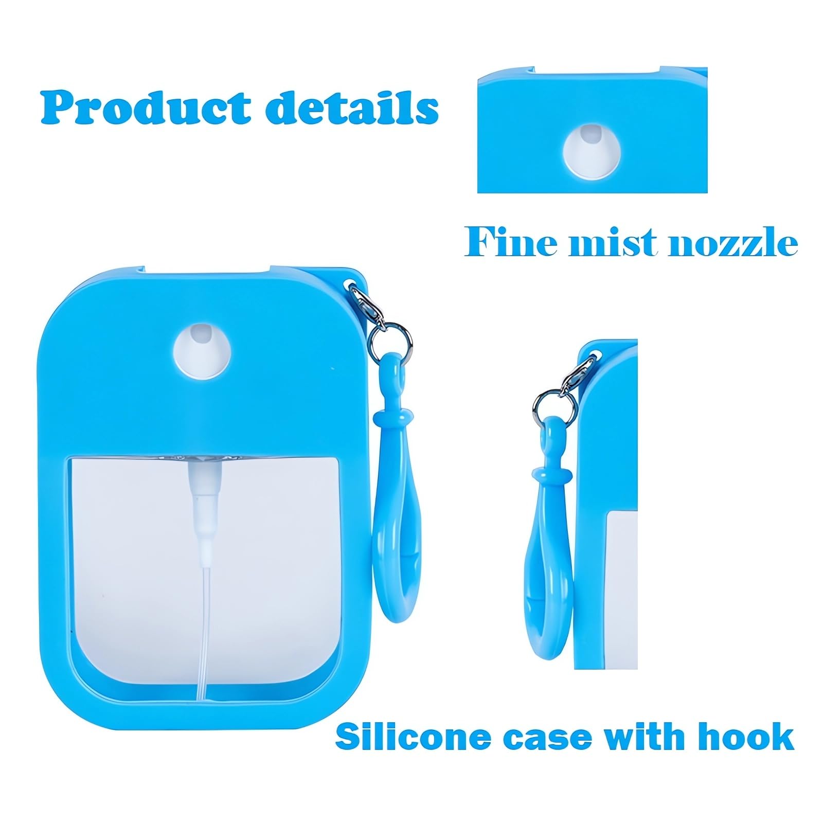 Emissu 7 Pieces Portable Perfume Spray Bottle, 38Ml Mini Card Shape Reusable Sprayer Bottle With Hook And Silicone Case For Hand