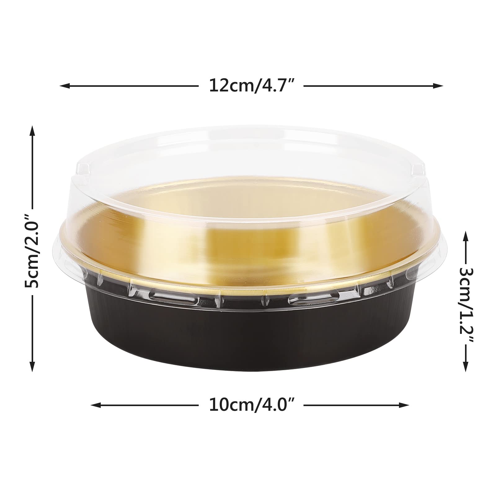 Beasea Aluminum Cupcake Pans With Lids  4 Inch 50 Pack Disposable Pie Pans For Cake  8 Oz Aluminum Pie Pan Tin Black Golden Tart Pans Round Oven Baking Mini Cake Pan For Pie Tart Quiche