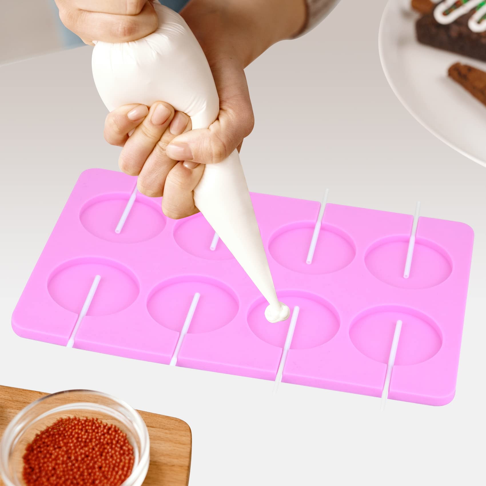 Candy Molds Nonstick Lollipop Molds Round Shape Silicone Sucker Molds With 40 Lollipop Stick (2 Round)