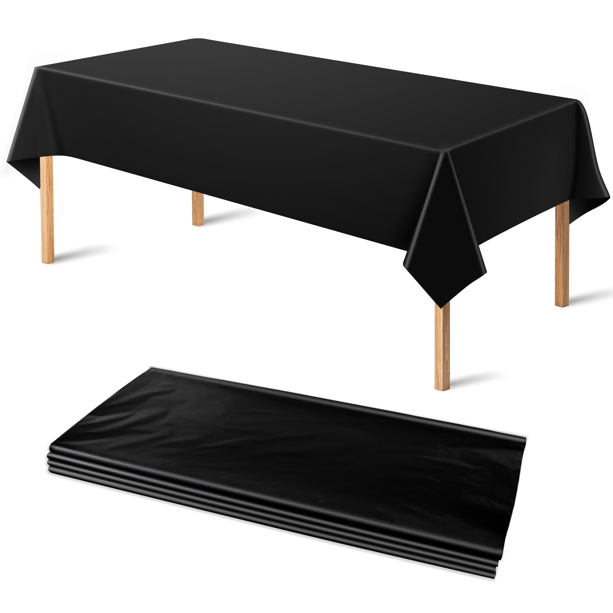 Ohome 4 Pack Plastic Table Cloth Disposable - Black Tablecloths - Black Plastic Tablecloth For 6 To 8 Ft Rectangle Table - Black