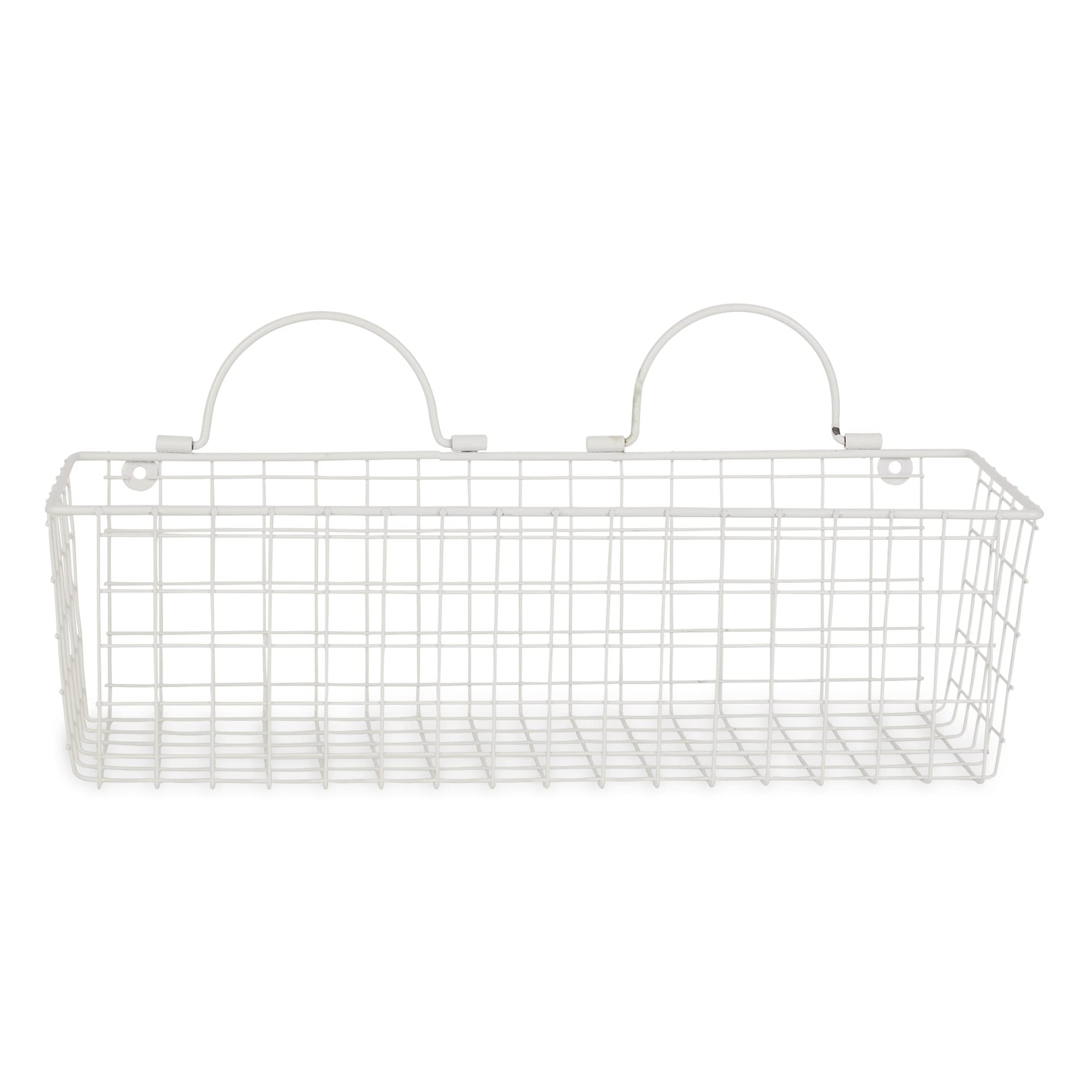 MEDIUM ANTIQUE WHITE WIRE WALL BASKET SET/2