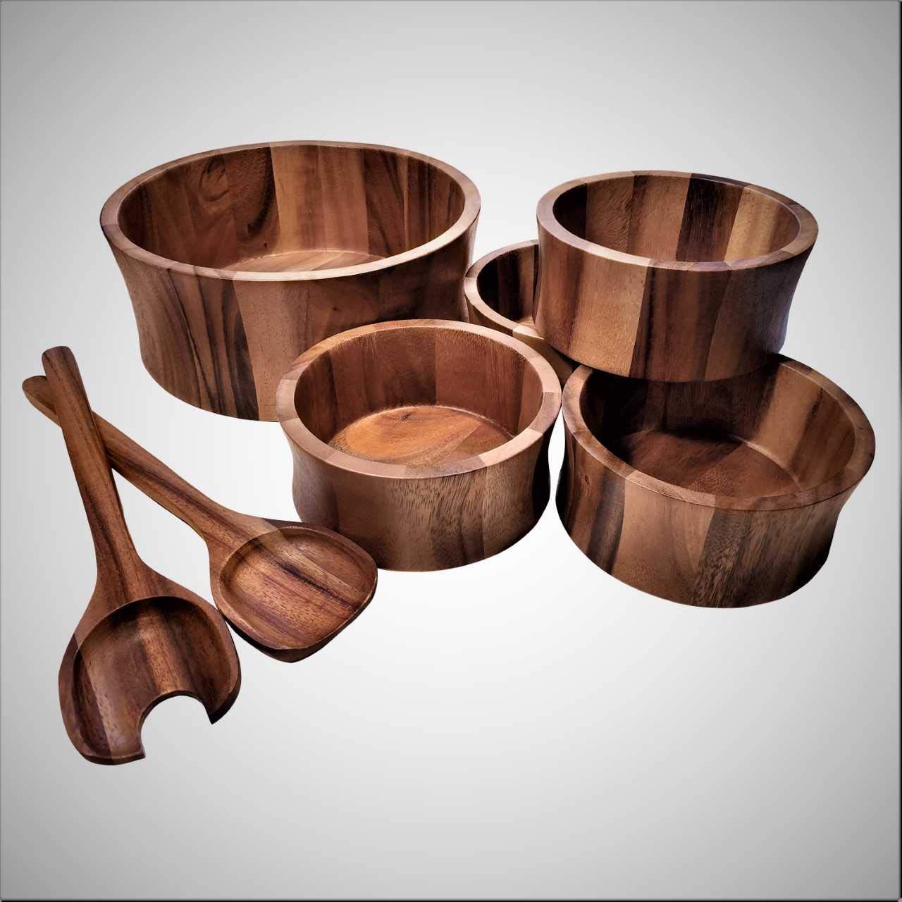 Kalmar Home 10-Inch Acacia Wood Large Maribo Salad Bowl With 4 Individuals
