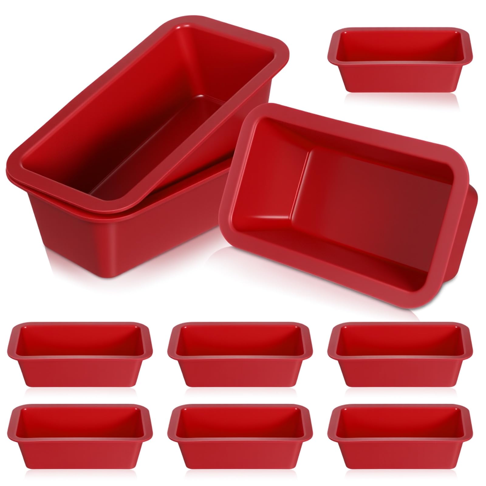 10 Pcs Red Silicone Mini Loaf Pans  NonStick Baking Molds for Bread, Cake, Meatloaf, and More (6.1 x 3.3 x 1.8 Inch)
