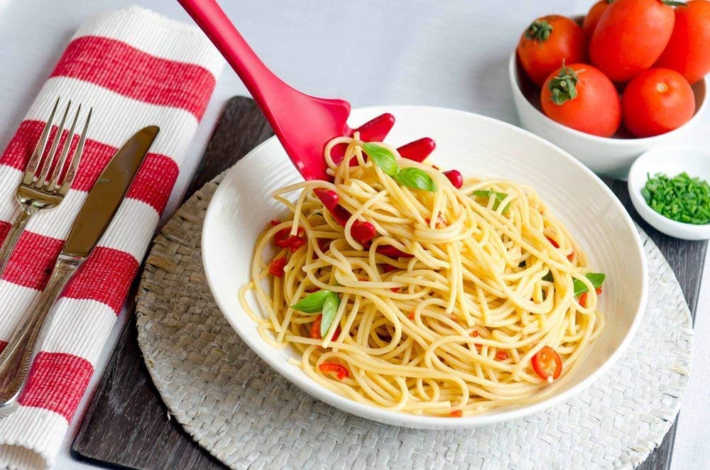 Silicone Pasta Fork,11Inch Spaghetti Spoon Pasta Fork,High Heat Resistant To 480F, Hygienic One Piece Design, Spaghetti Strainer