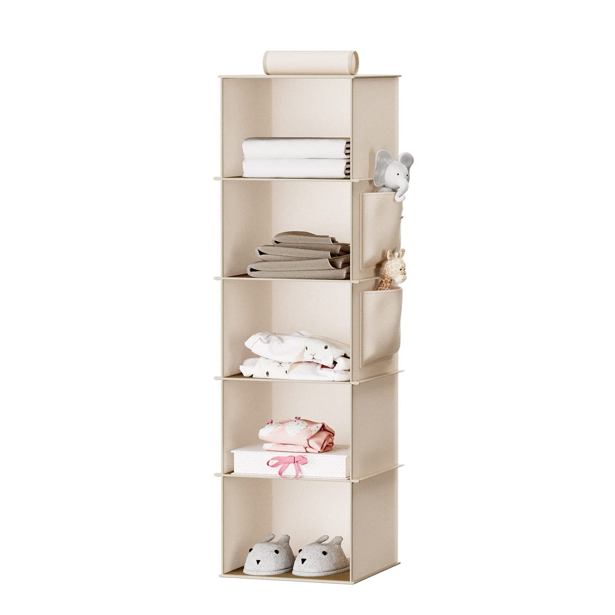 Youdenova Hanging Closet Organizer, 5-Shelf Closet Hanging Storage Shelves, Beige