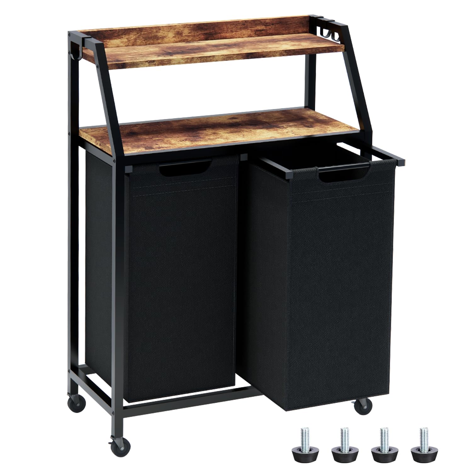 Timberer Laundry Hamper, Laundry Sorter 2 Section, Rolling Laundry Basket With Wheels, 2 Shelves, 2    14.5 Gal, Pull-Out And Re