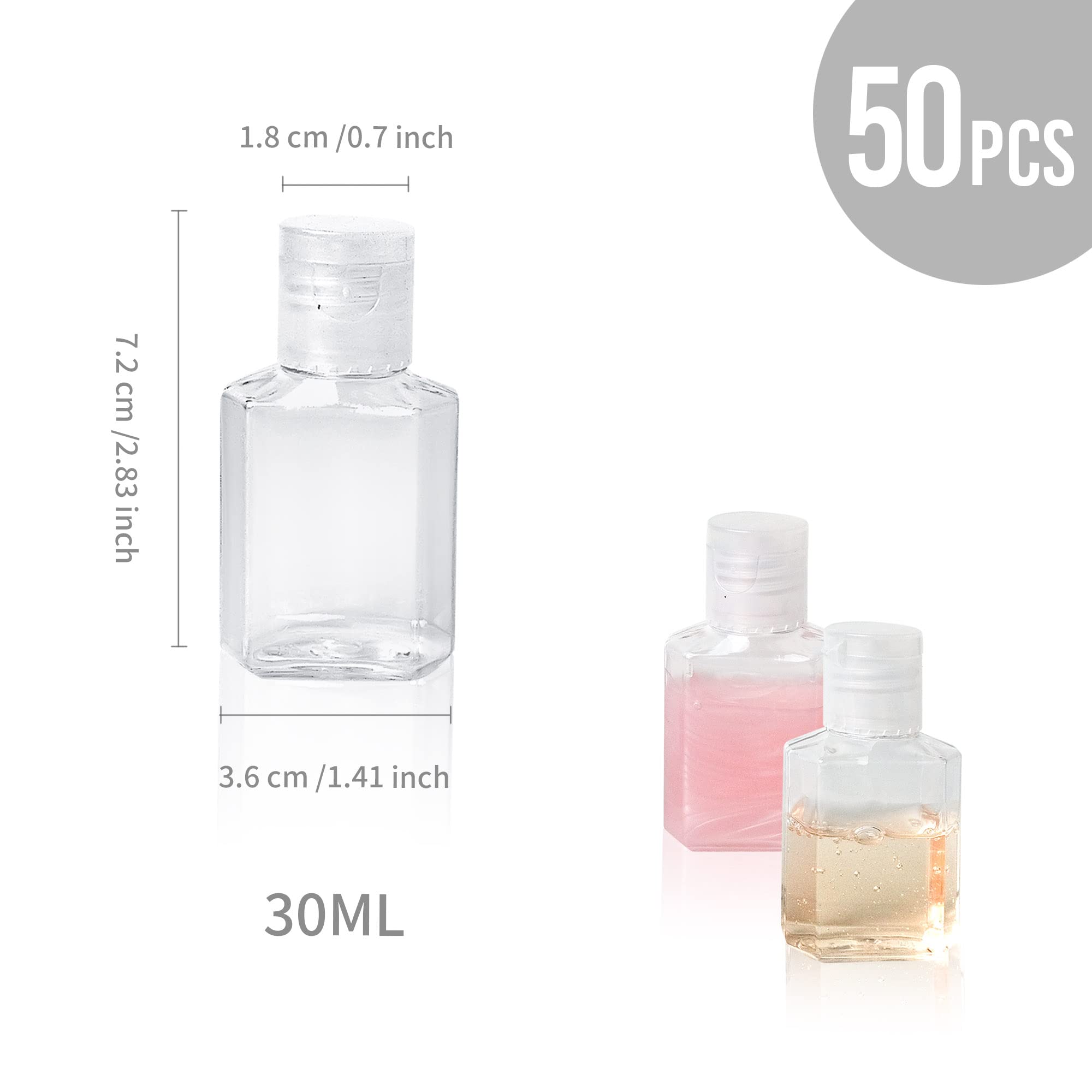 50 Pcs 1 Oz Hand Sanitizer Bottles Empty Clear Travel Bottles Refillable Plastic Containers With Flip Cap For Outdoor, Camping A