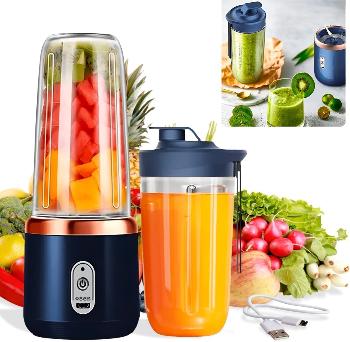 Devangil Portable Blender Electric Juicers Fruit Mixers Usb Rechargeable Smoothie Mini Personal Juicer 6 Blades 3Gears With 1500
