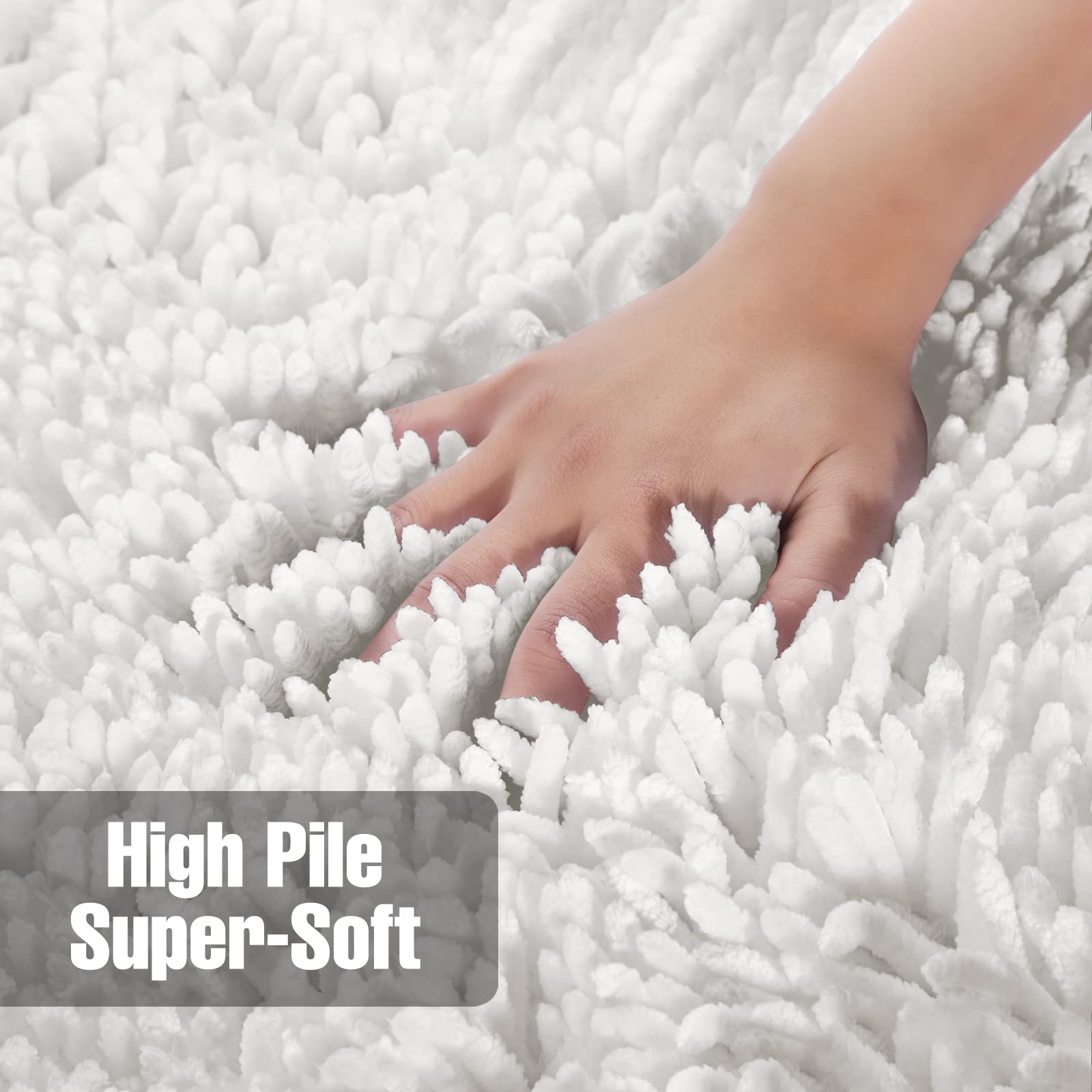 Yimobra Luxury Chenille Bathroom Rug Mat  Extra Soft and Absorbent Shaggy Bath Rugs Non Slip  Machine Wasable Dry  Plush Floor Carpet for Tub  Shower  and Bath Room  24 x 17 Inches  White