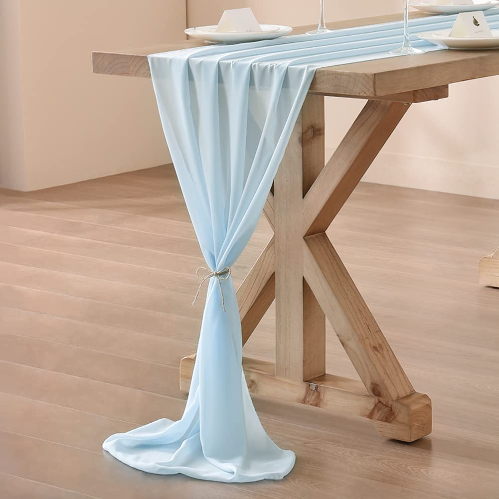 Socomi 14Ft Baby Blue Chiffon Table Runner 29X170 Inches Sheer Wedding Runner Romantic Rustic Table Runner For Easter Thanksgivi