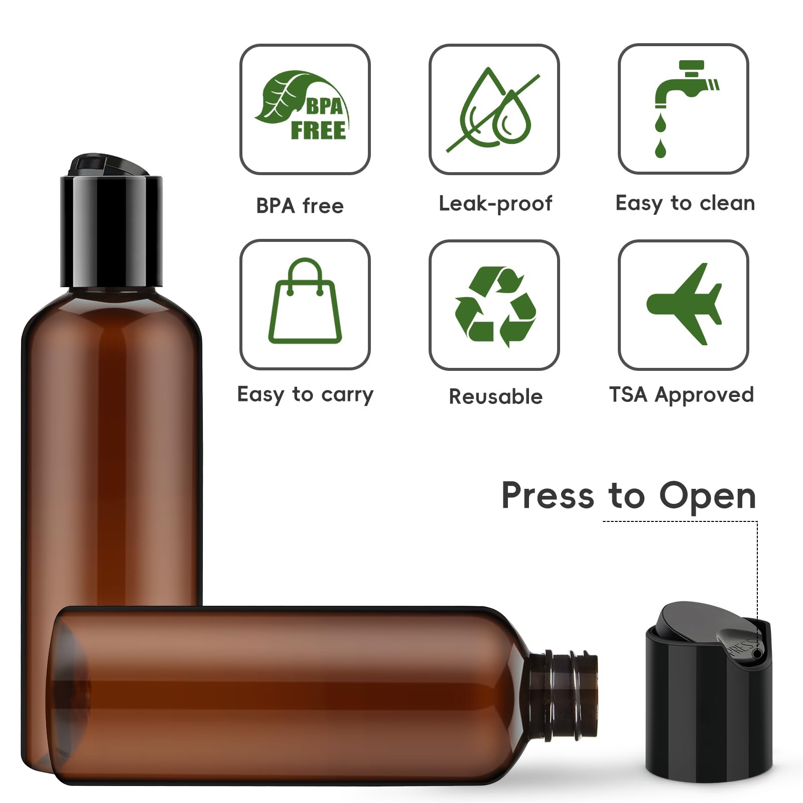 Tuzazo 10 Pack 3.4 Oz Amber Plastic Travel Bottles For Toiletries Tsa Approved Leakproof Travel Size Containers Empty Small Plas