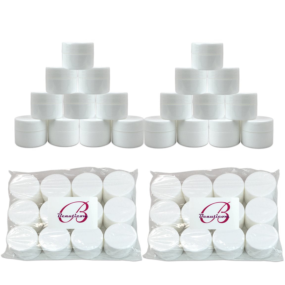 Beauticom 24 Pieces 7G/7Ml (0.25Oz) White Sturdy Thick Double Wall Plastic Container Jar With Foam Lined Lid For Scrubs, Oils, S