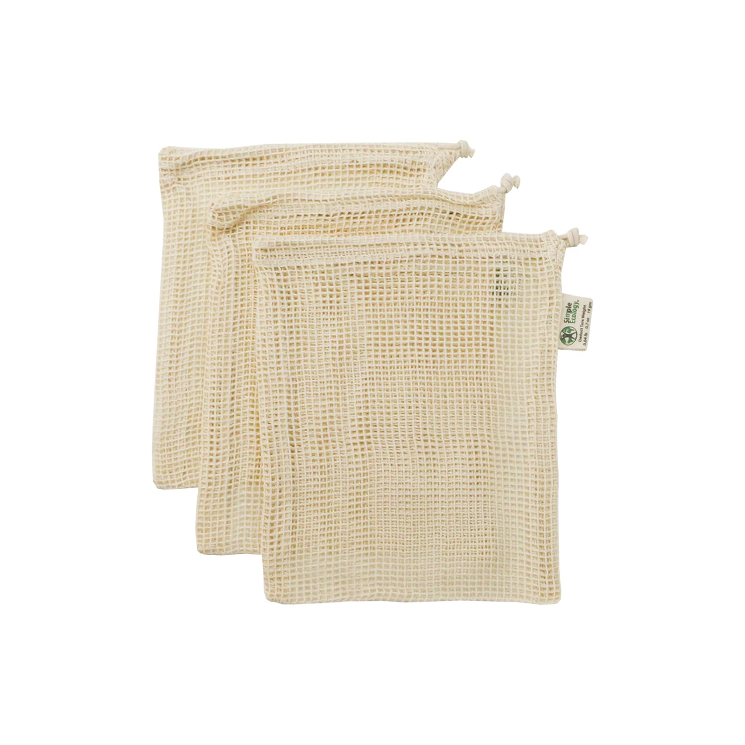 Simple Ecology Reusable Produce Shopping and Storage Bags, Drawstring, Washable Organic Cotton Mesh, Small 3 pack