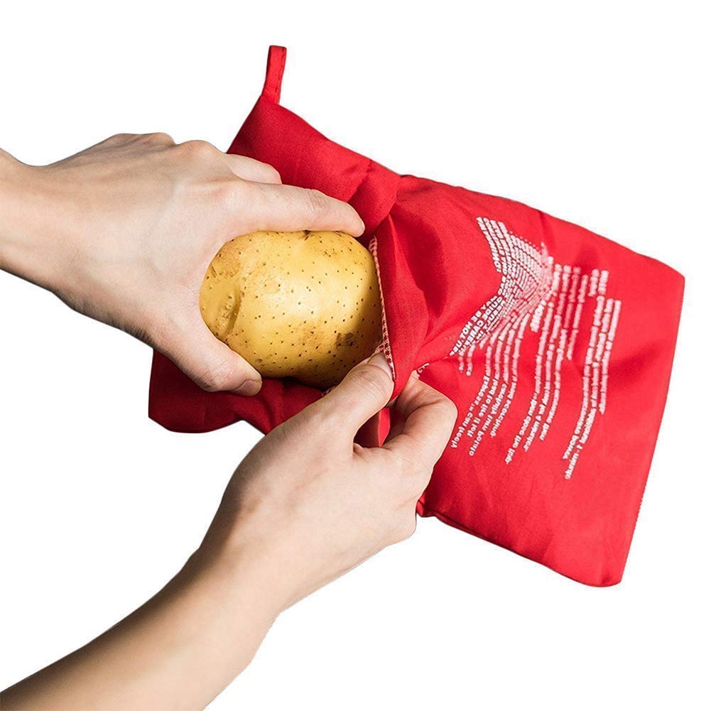 Kiseer 3 Pack Reusable Microwave Potato Bag Baked Potato Cooker Pouch, Red