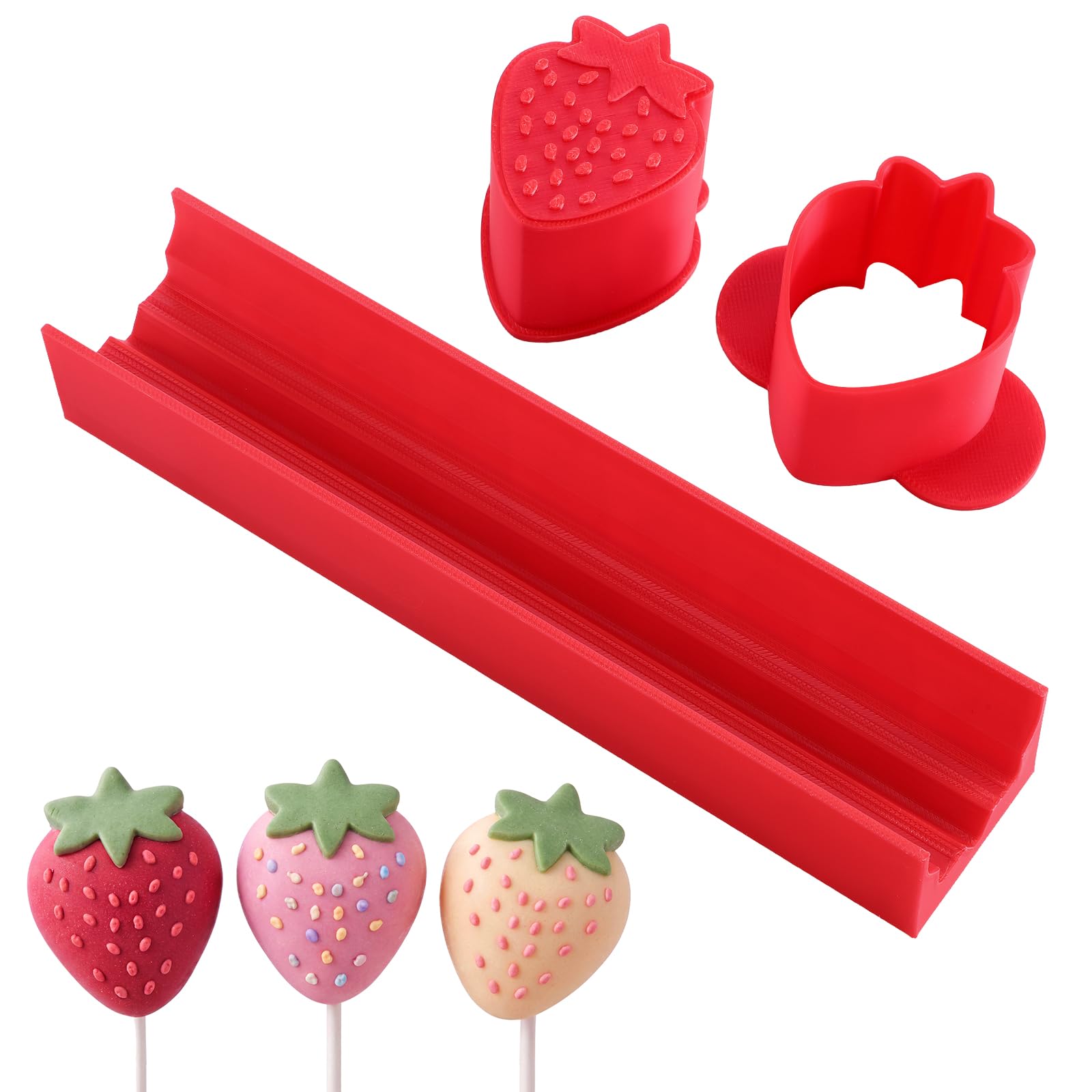 Roowest 3 Pcs Strawberry Cake Pop Mold Cake Pop Cutter Pusher with Tray