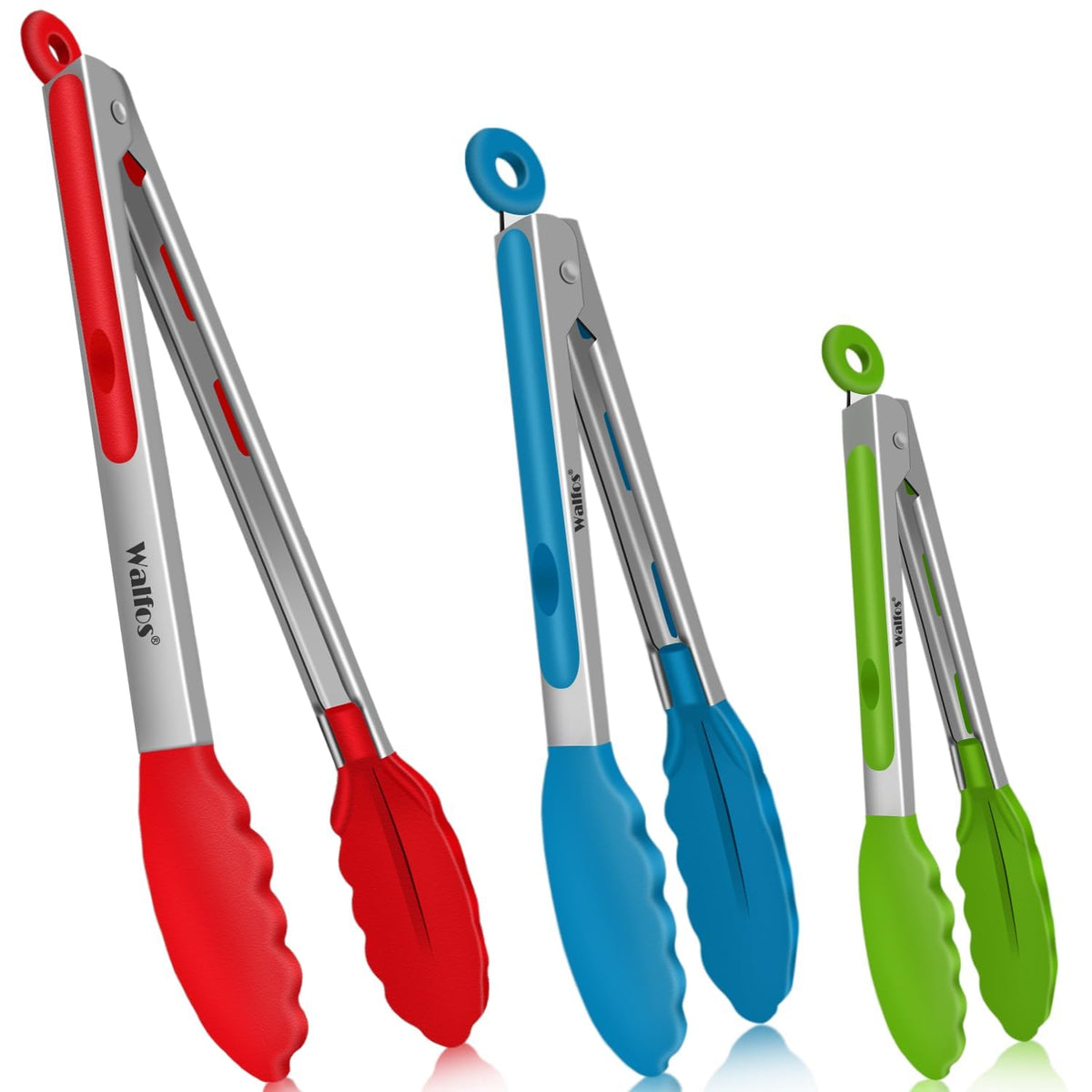 Walfos Silicone Tongs For Cooking - Heat Resistant Kitchen Tongs For Salad,Cooking, Grilling,Stainless Steel And Bpa Free Silico