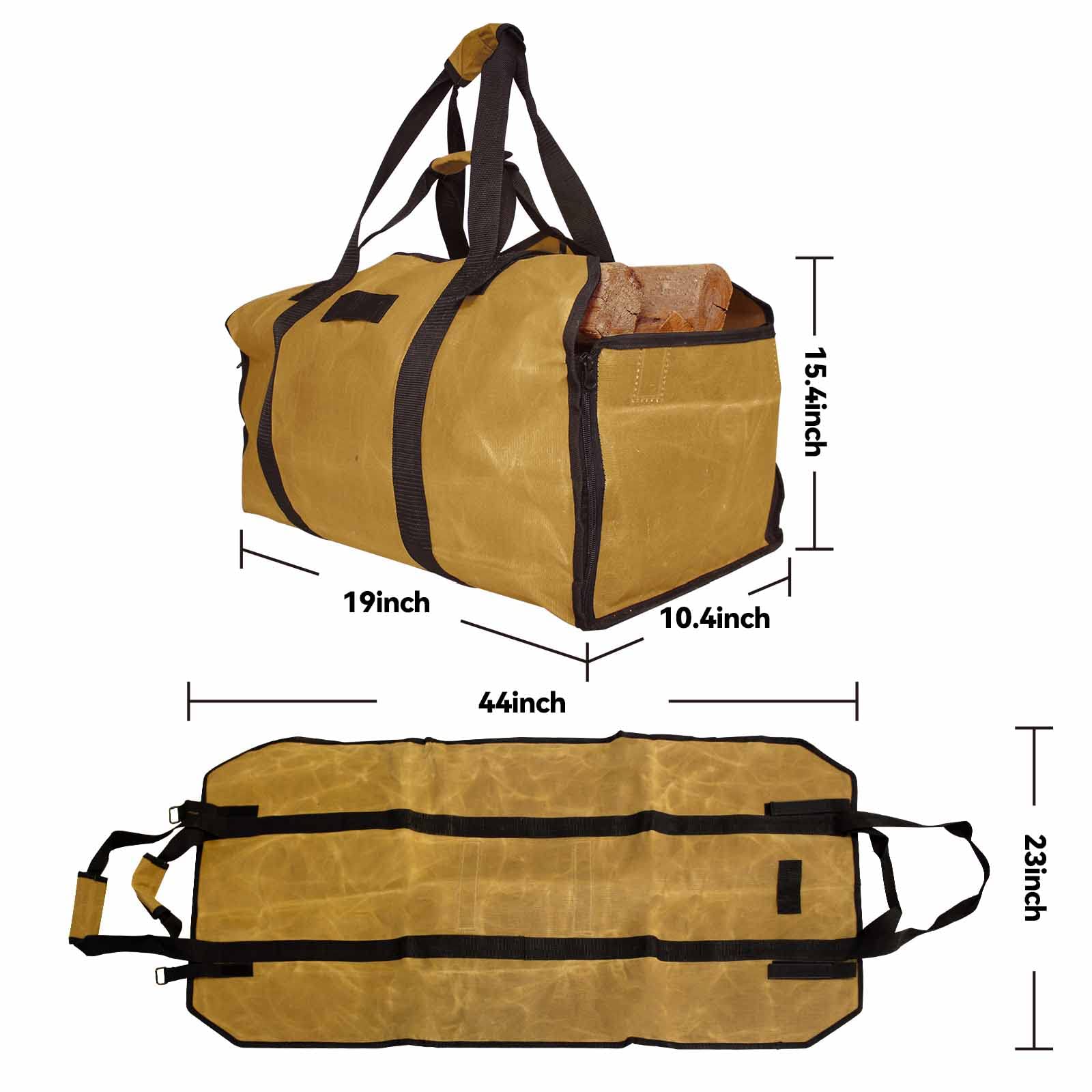 Cupohus Extra Large 2In1 Firewood Carrier Waxed Canvas Bag 44   X23   , Heavy Duty Log Holder Tote Bag With Handles And Shoulder