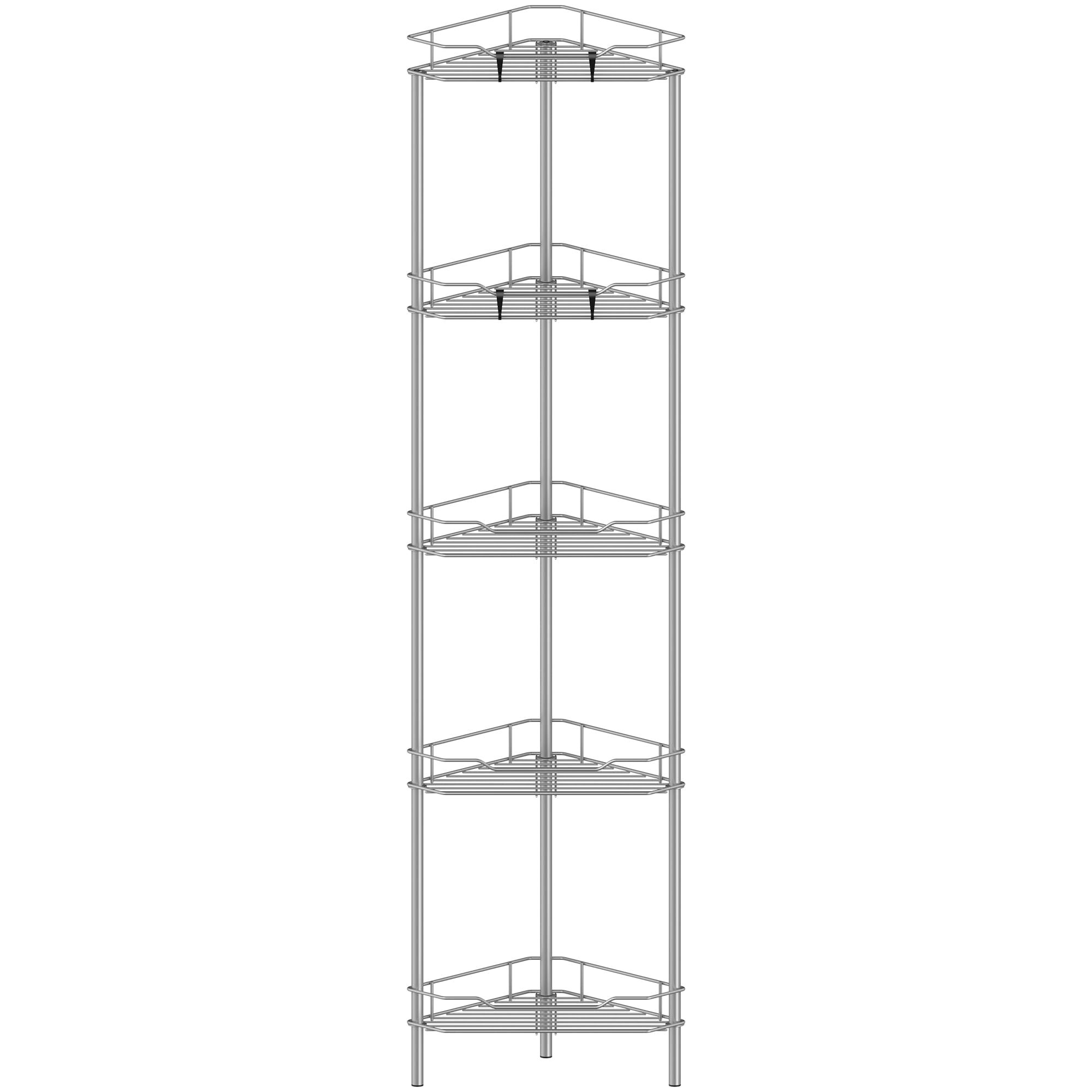 HuggieGems 5 Tier Floor Standing Corner Shower Caddy Organizer Shelf with Hooks, Bathroom Shelves Stand Rack, Gray