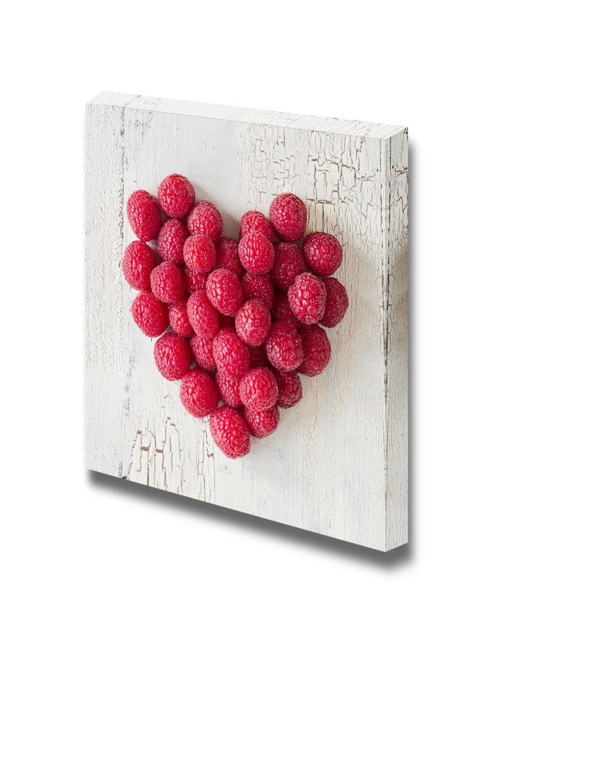 Canvas Prints Wall Art - Heart Shape Formed By Fresh Raspberries Fruits Art | Modern Wall Decor/Home Decoration Stretched Galler