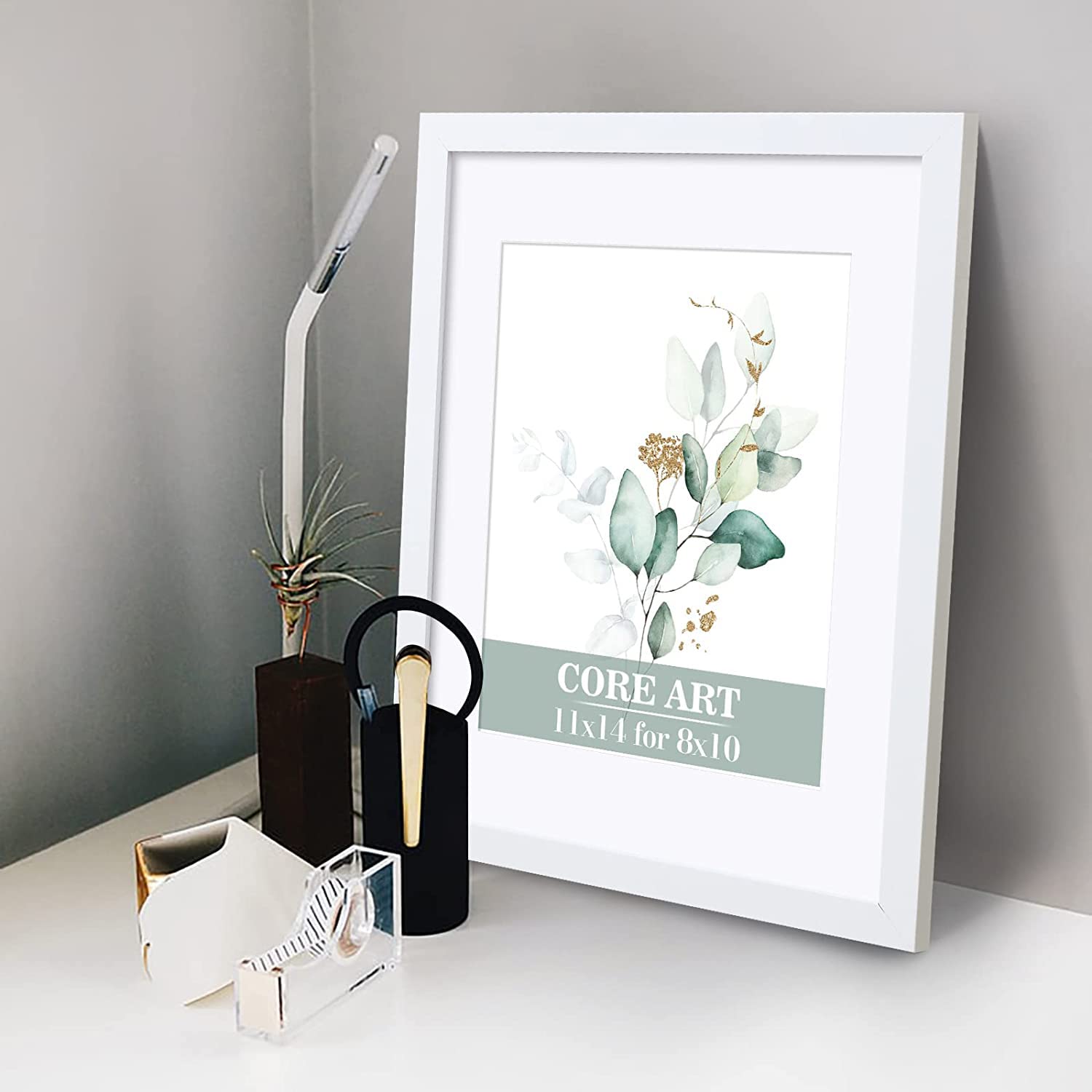 CORE ART 11x14 White Picture Frame Set of 2,Display Pictures 8x10 with Mat or 11 x 14 without Mat,Multi Photo Frames Collage for