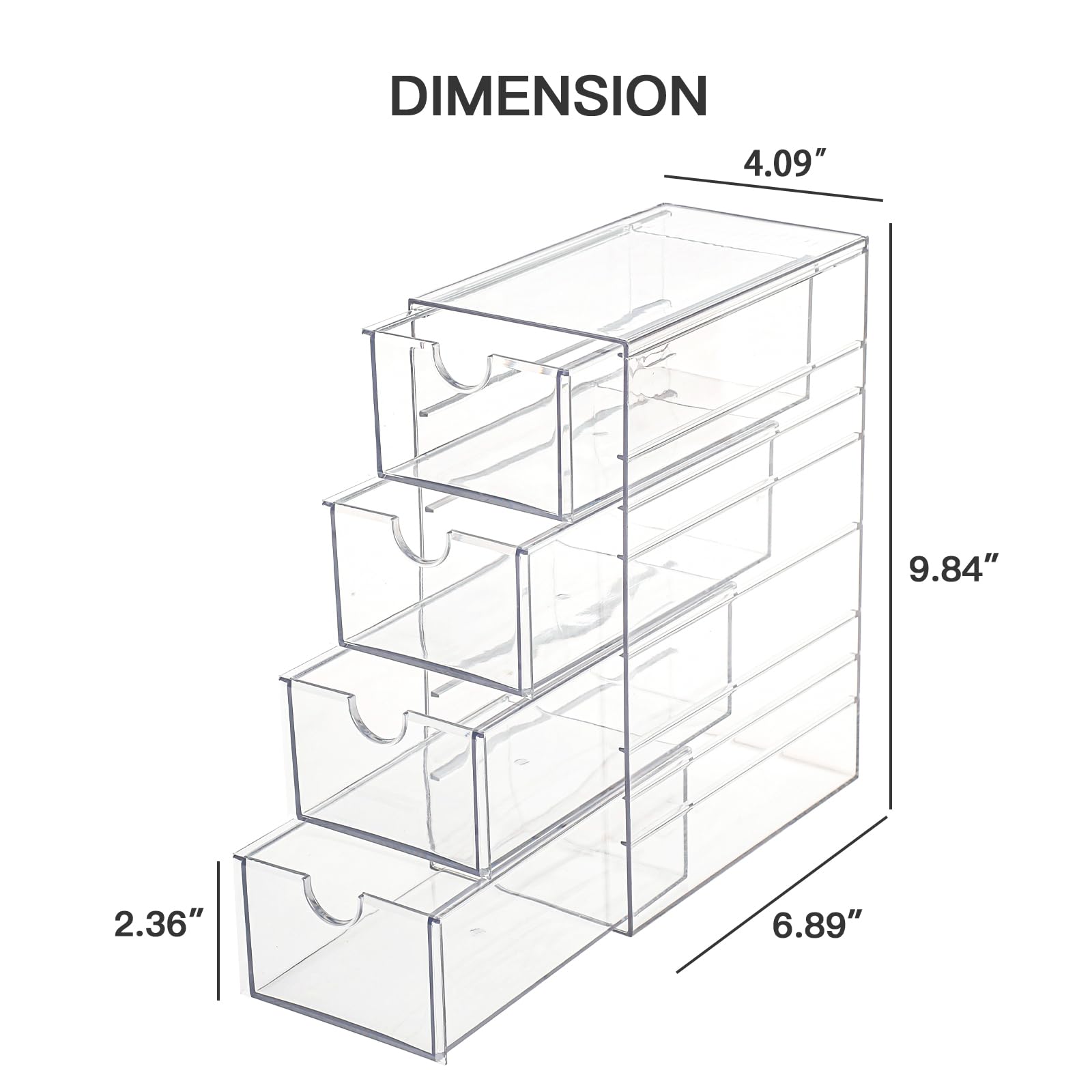 FABROK Clear Hair Accessory Organizer Box with 4 Drawers, Compact Storage Organization Drawers Set for Cosmetics, Glasses, Stati