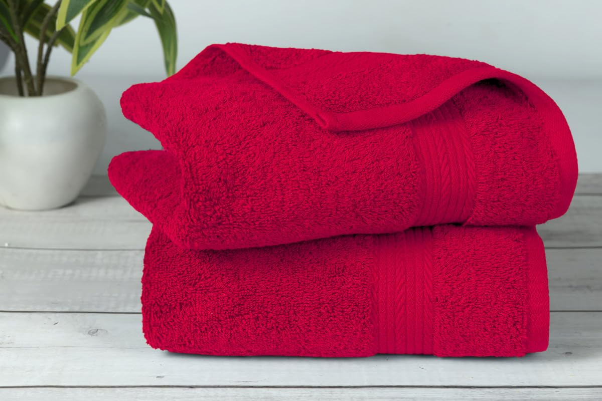 Ample Decor Bathroom Hand Towel 18 X 28 Inch 600 GSM 100% Cotton  Premium Soft Absorbent - 2 Pcs - Christmas Red
