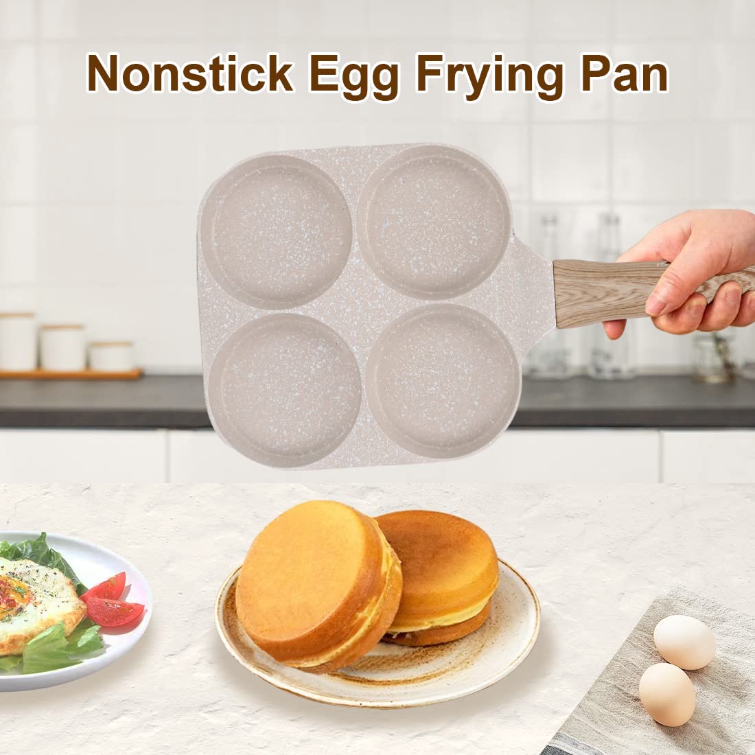 Bobikuke Fried Egg Pan, Egg Frying Pan 4 Cups Egg Poacher Pan Nonstick Mini Pancake Pan Burger Maker For Breakfast, Aluminum All