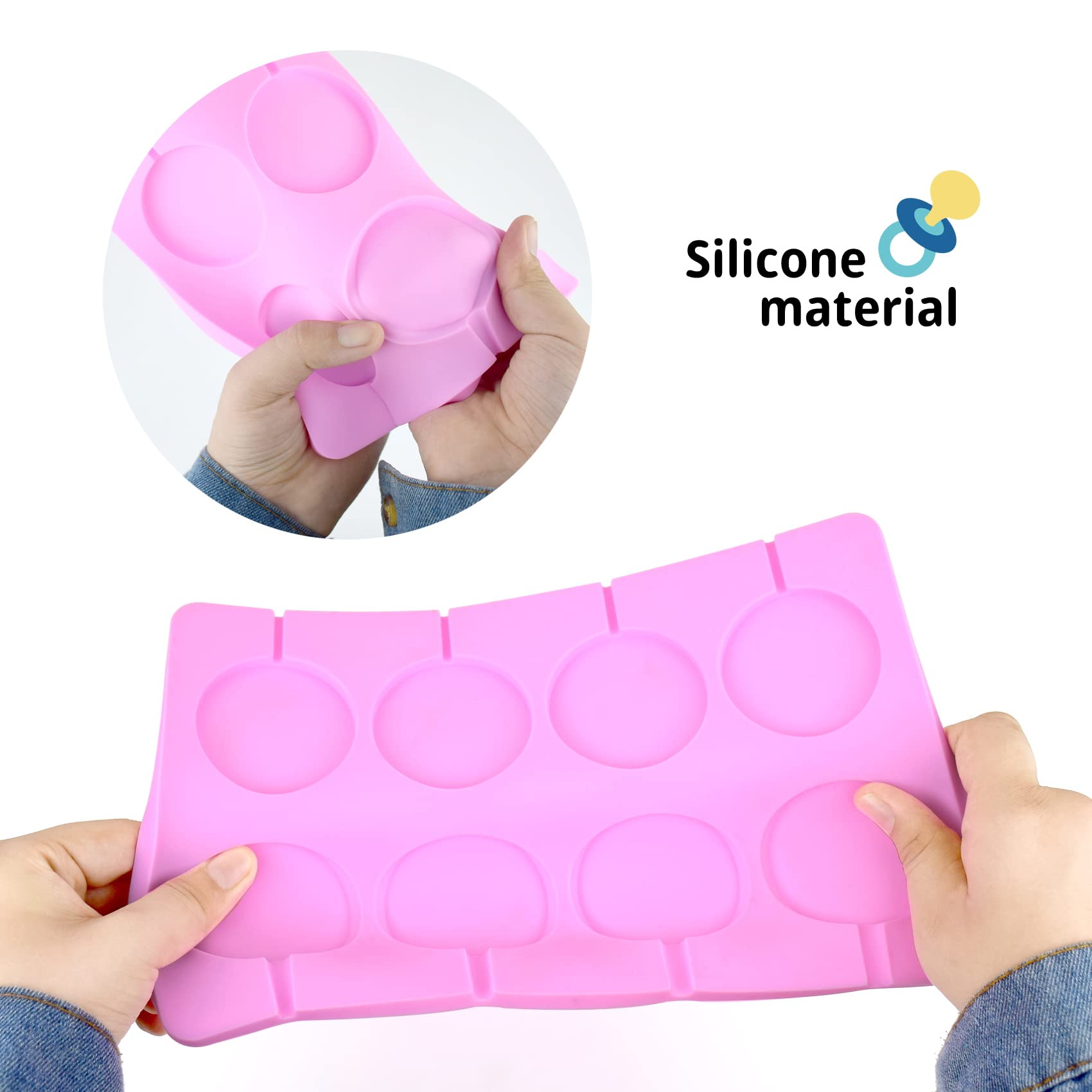 Candy Molds Nonstick Lollipop Molds Round Shape Silicone Sucker Molds With 40 Lollipop Stick (2 Round)