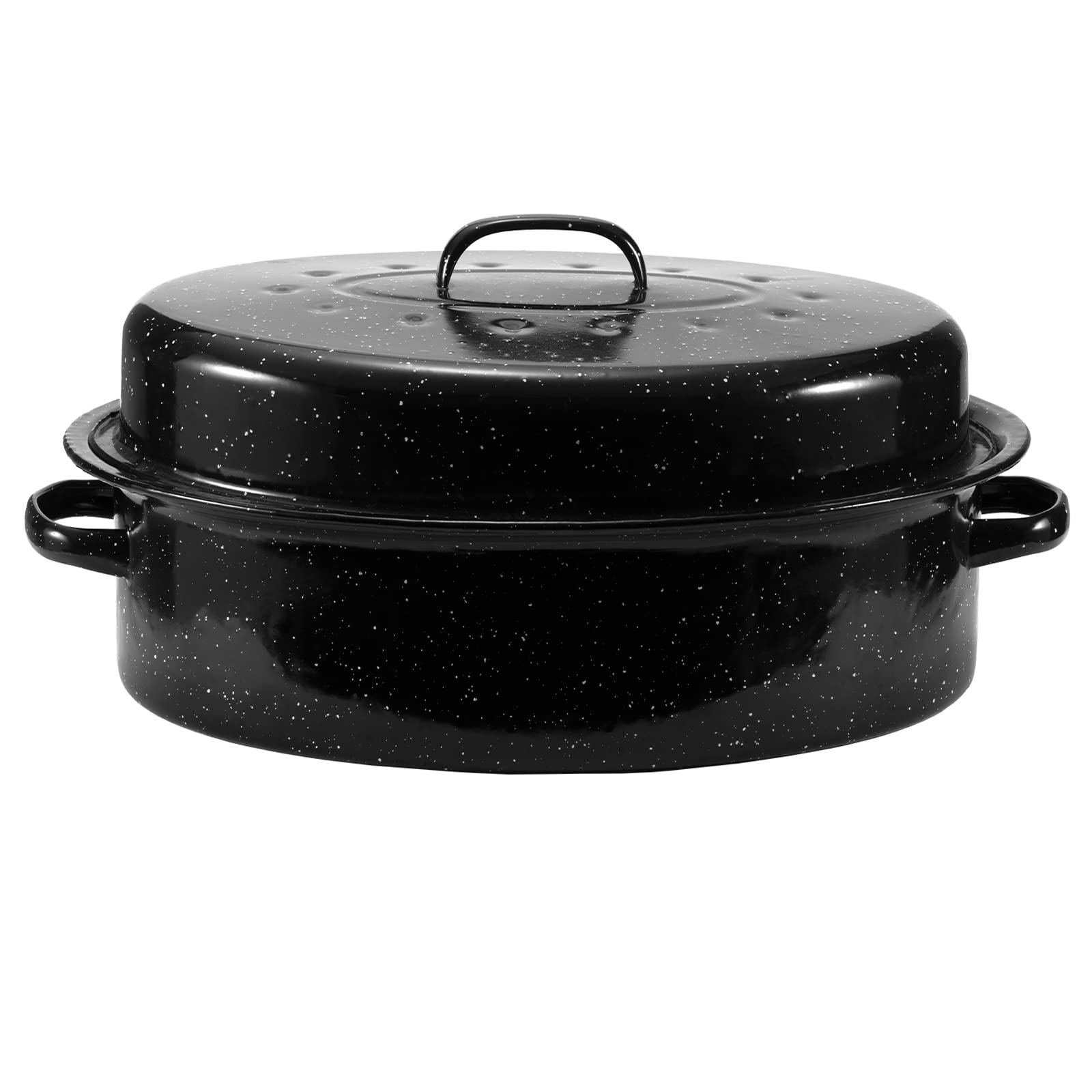 Jy Cookment Granite Roaster Pan, 18    Enameled Roasting Pan With Domed Lid. Oval Turkey Roaster Pot, Broiler Pan Great For Turk