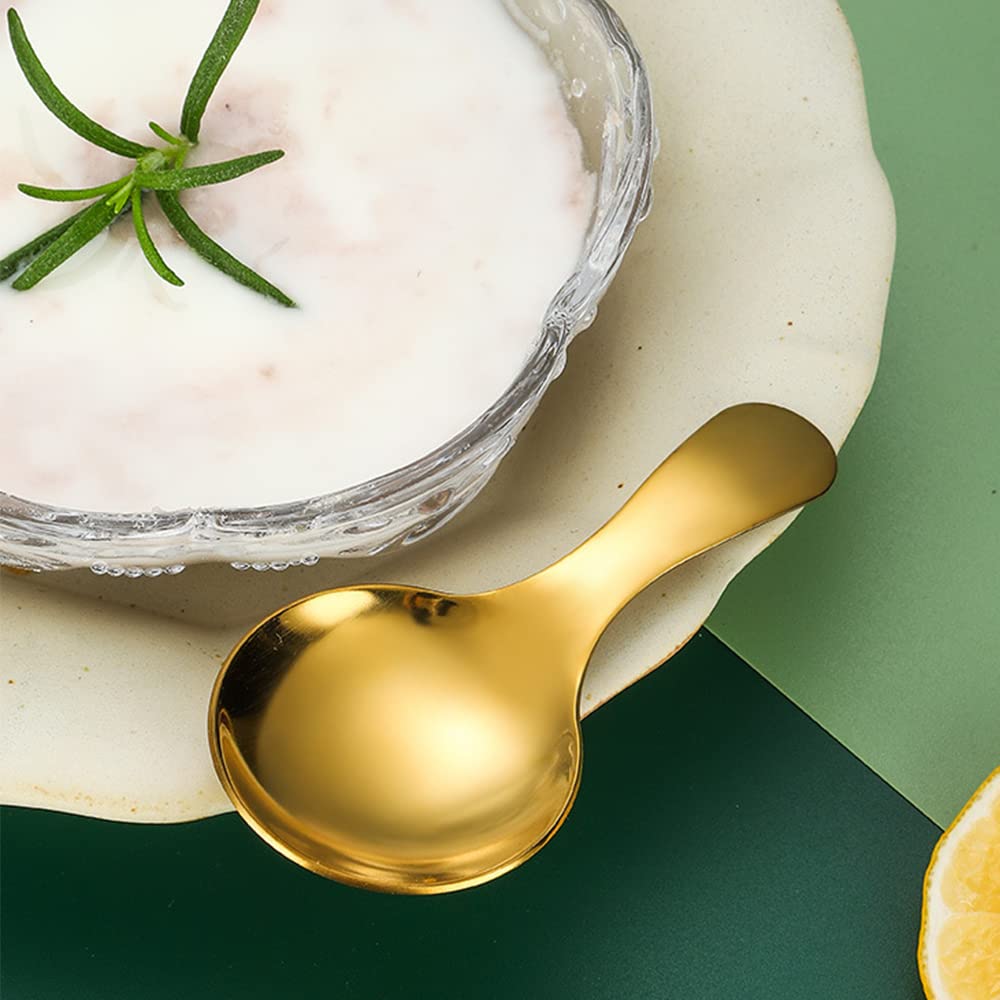 5Pcs Short Handle Spoon, Stainless Steel Mini Spoons Thickened Small Round Spoon For Salt Condiments Dessert Tea Coffee (Silver)