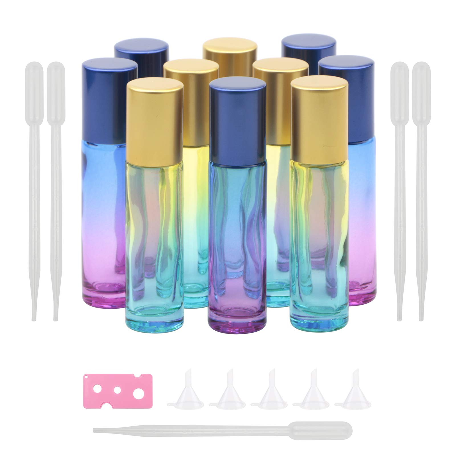 Ellbest 10Ml Rolling Glass Bottle For Essential Oil 10Pcs Colorful Roller Bottles With Stainless Steel Roller Balls & Funnels &