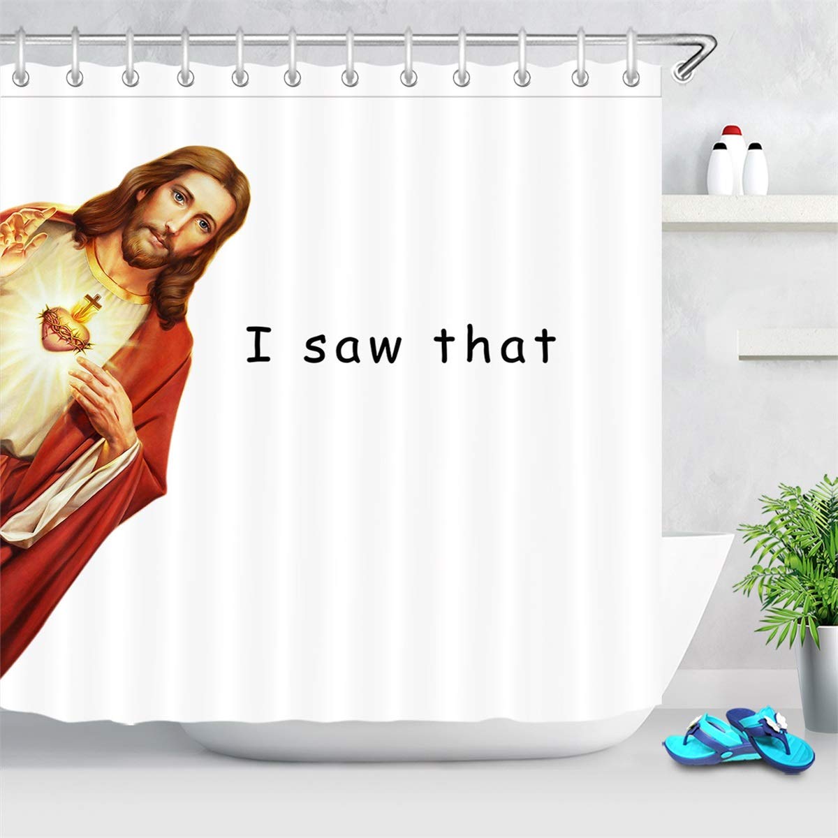 LB Jesus Christ Shower Curtain Funny Quotes I Saw That Christian Shower Curtains for Bathroom with Hooks 72x72 inch Waterproof Polyester Fabric Bathroom Decorations