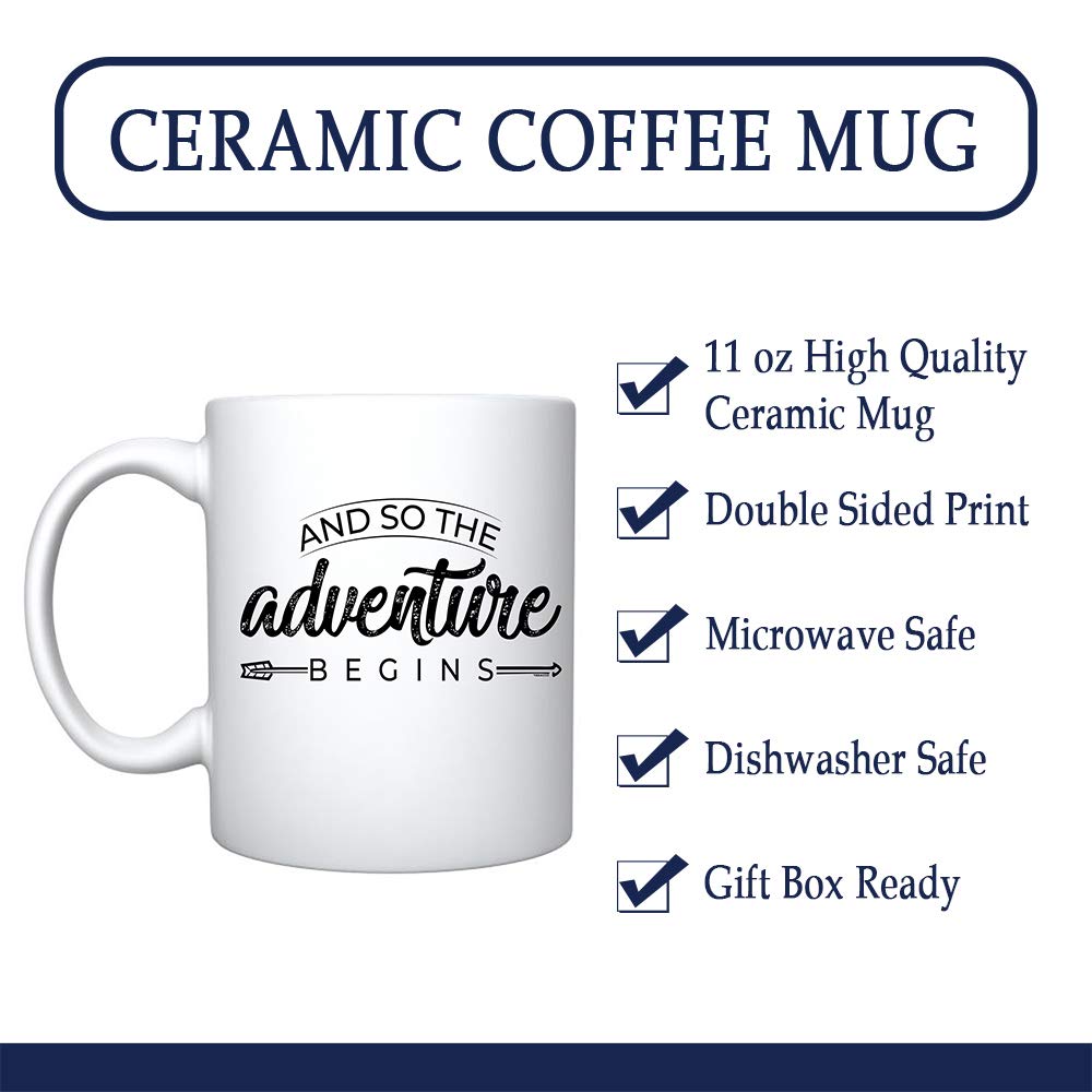 Veracco And So The Adventure Begins Ceramic Coffee Mug FunnyGift For Someone Who Loves Drinking Bachelor Party Favors (White)