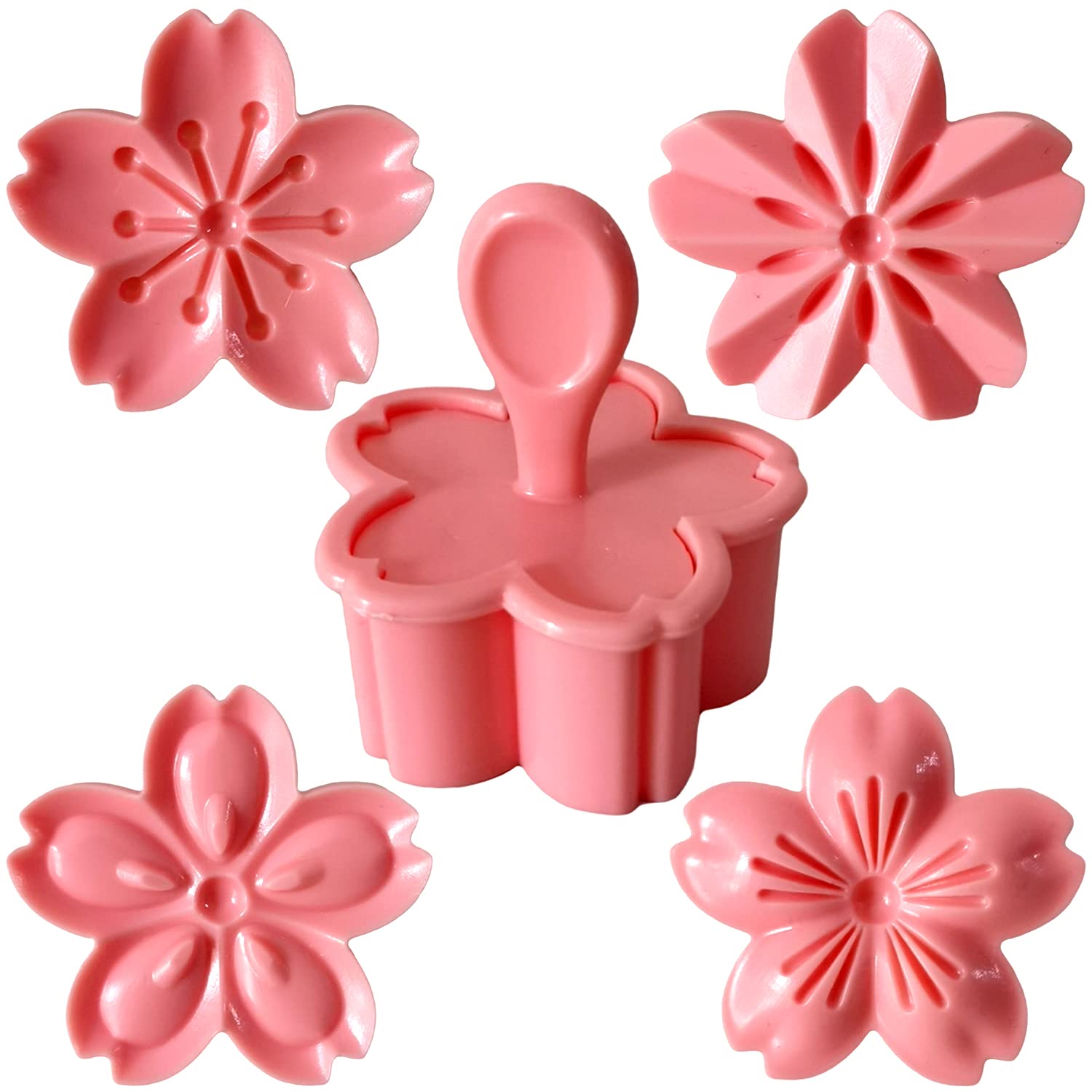 Goeielewe Pastry/Cookie/Fondant Stamper, 2-Inch Press Cookies Mold With 4 Stamps Pink Cherry Blossom Shape Flower Hand Pressure