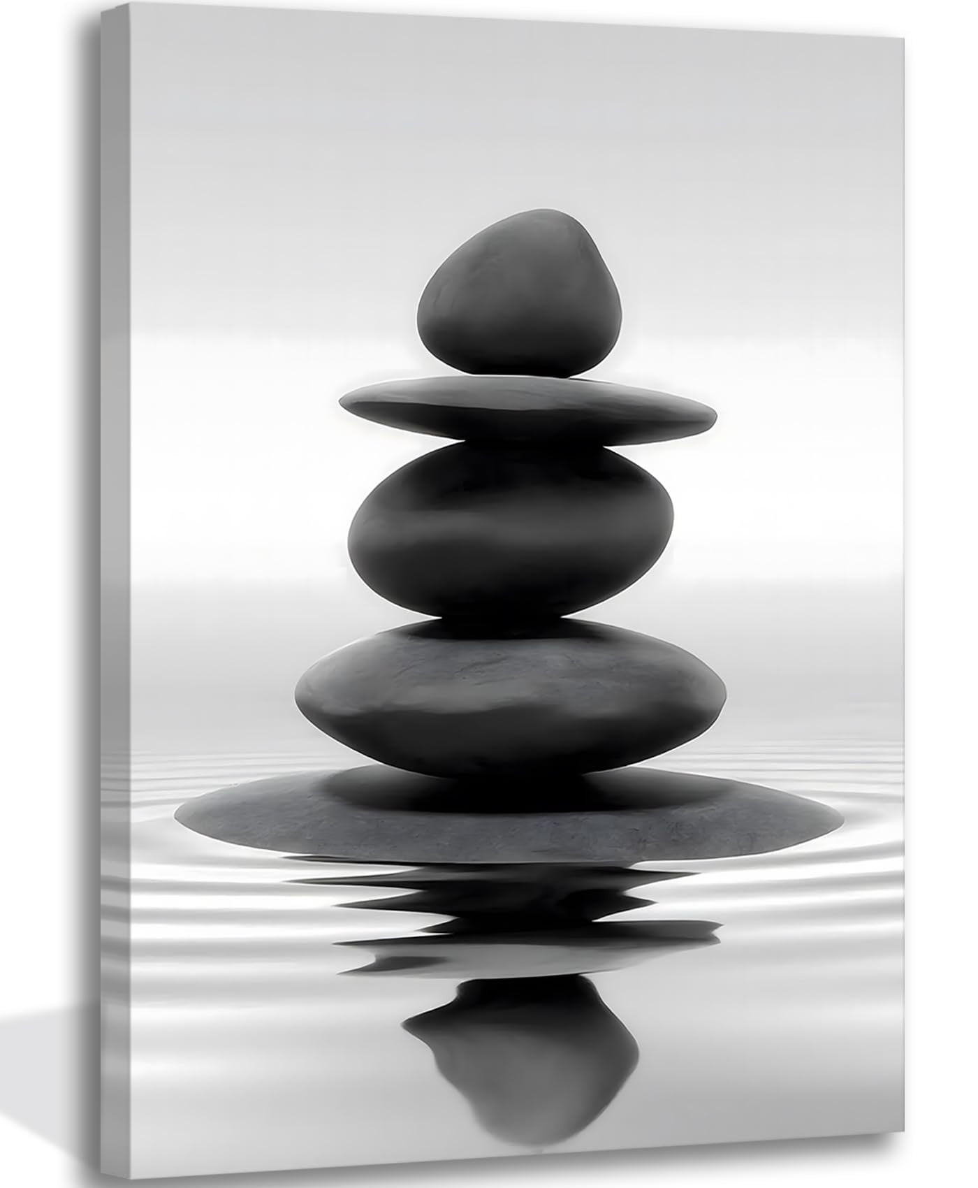 Zen Canvas Wall Art Black Stacked Stone Poster Print for Spas Bathrooms Yoga Rooms Meditation Spaces Ready to Hang 12x16in Frame