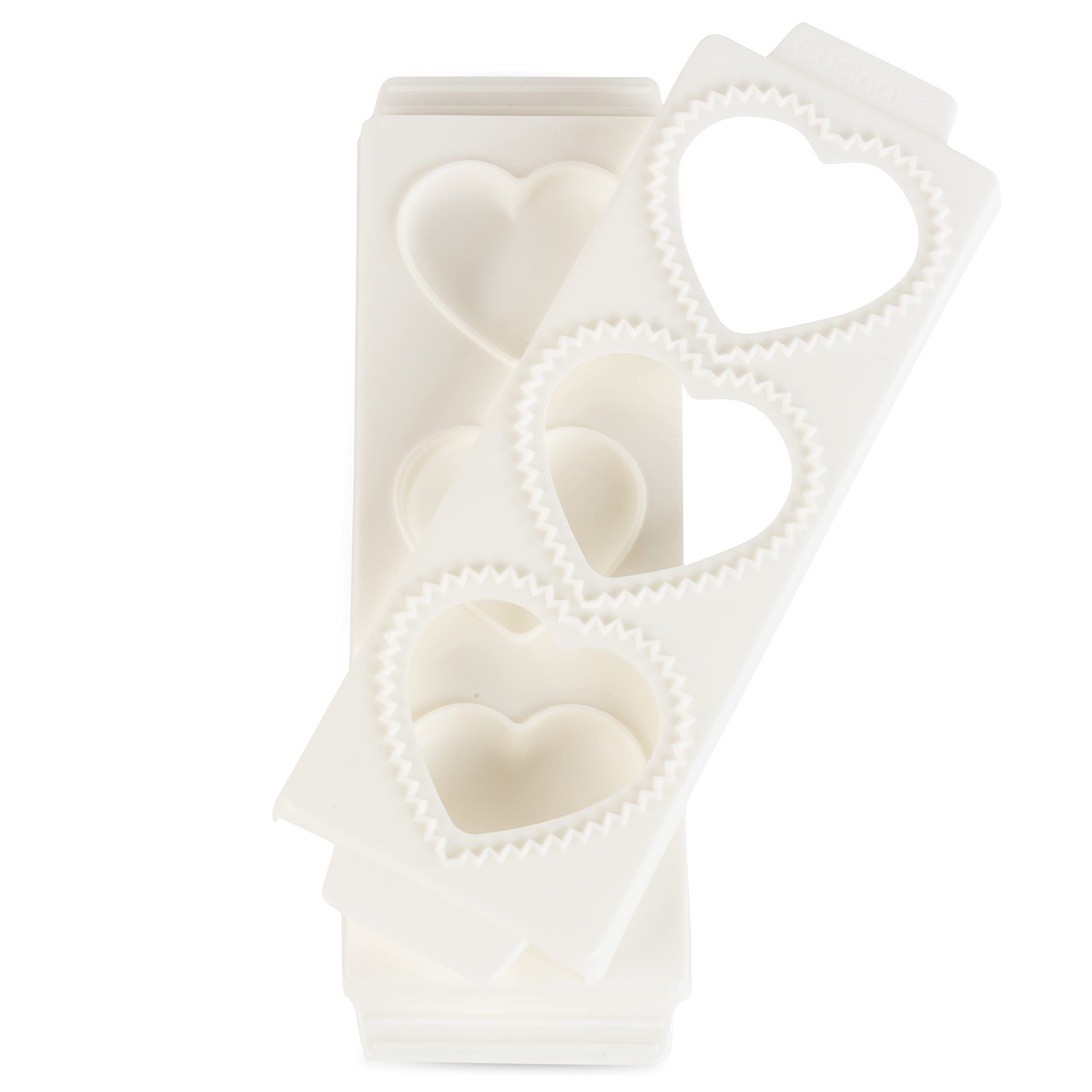 Jumbo 3'' Heart Ravioli Molds (2 Pk)- Homemade Filled Pasta Maker- 2 Pc Tray & Press Makes 3 Large Italian Raviolis At A Time, E