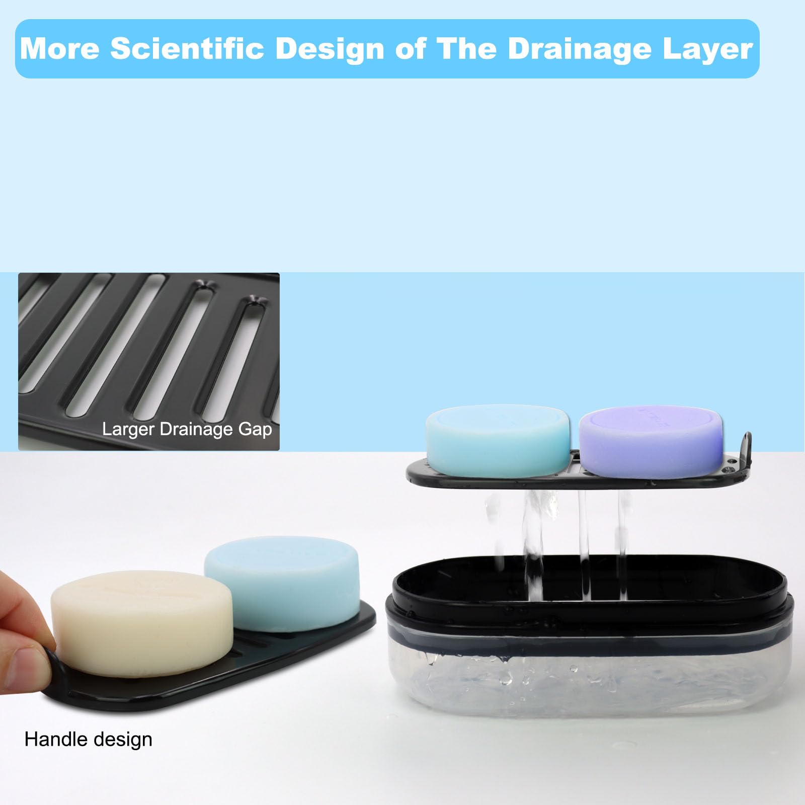 Solid Shampoo Bar Holder, Large Bar Soap Holder, Travel Soap Container, Soap Box With Draining Layer, Soap Case For Bathroom, Tr