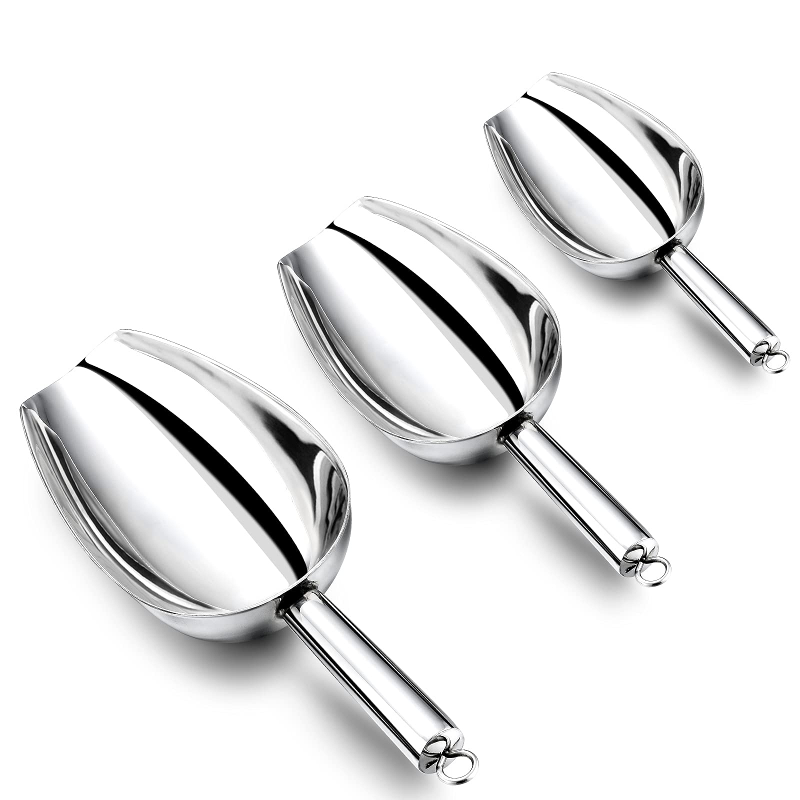 Stainless Steel Scoop Set Of 3 (3-5-8 Ounce), E-Far Small Metal Scoops For Candy/Flour/Dry Goods/Sugar/Ice Cube, Heavy Gauge Kit