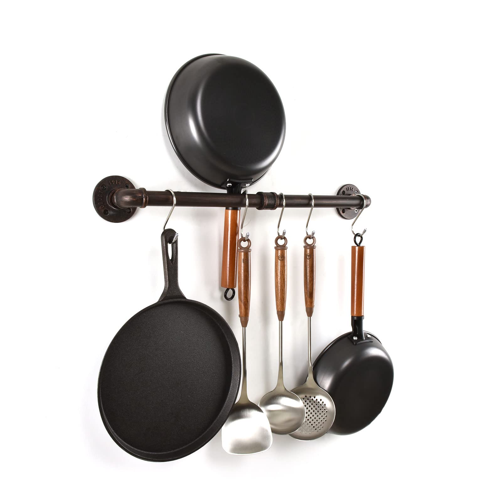 Hoemlim Pipe Pot Pan Rack Wall Mounted Industrial Utensil Lid Holder Cookware Hanger Kitchen Organizer Hanging Bar Rail With S H