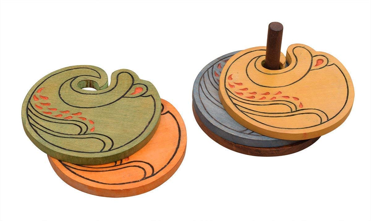 Store Indya Designed Wooden Coasters Set 4-Pack Set (Peacock Colorful)