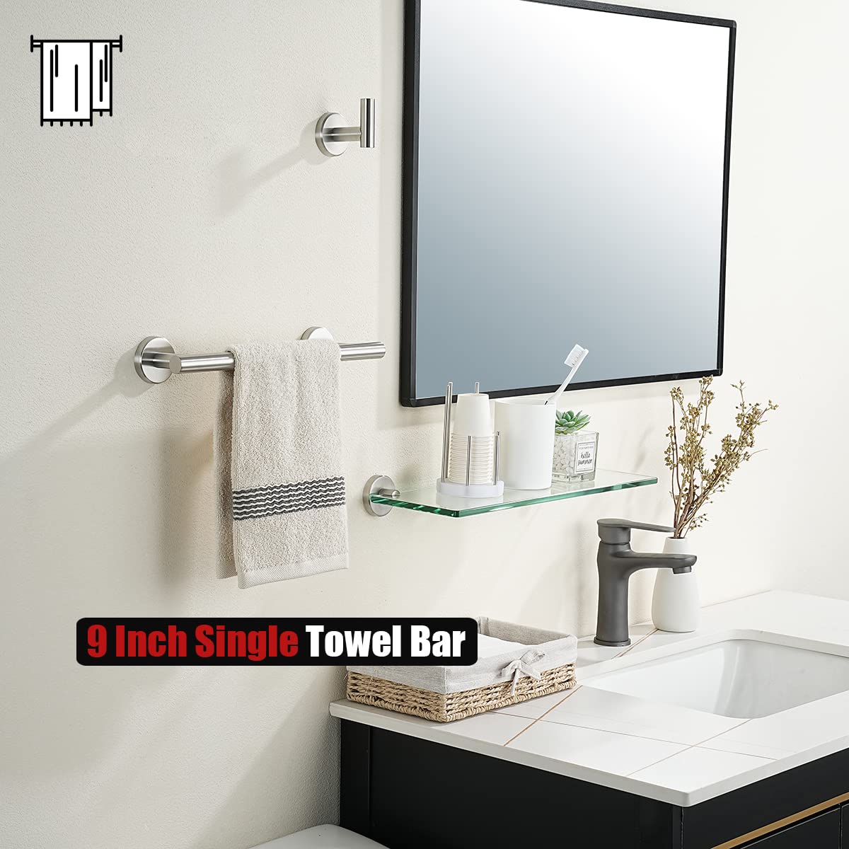Jqk Hand Towel Bar, 9 Inch 304 Stainless Steel Thicken 08Mm Towel Rack, Bathroom Towel Holder Brushed Finished Wall Mount, Total
