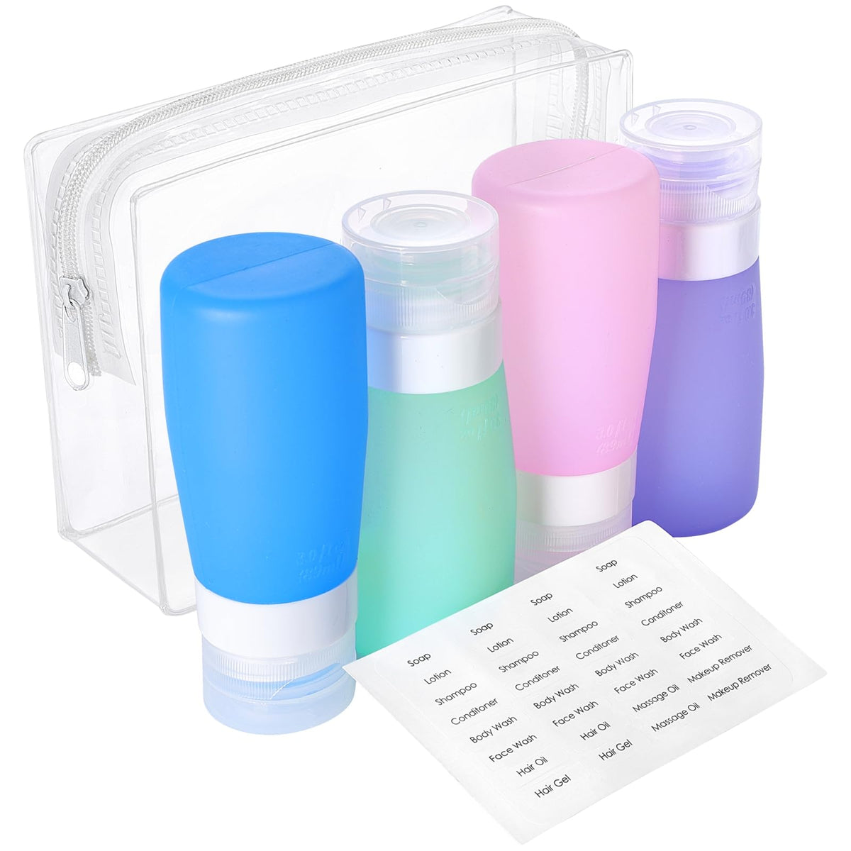 Packism Tsa Approved Travel Bottles - 5 Pack Leakproof Silicone 3Oz Travel Bottles For Toiletries With Clear Makeup Bag, Travel