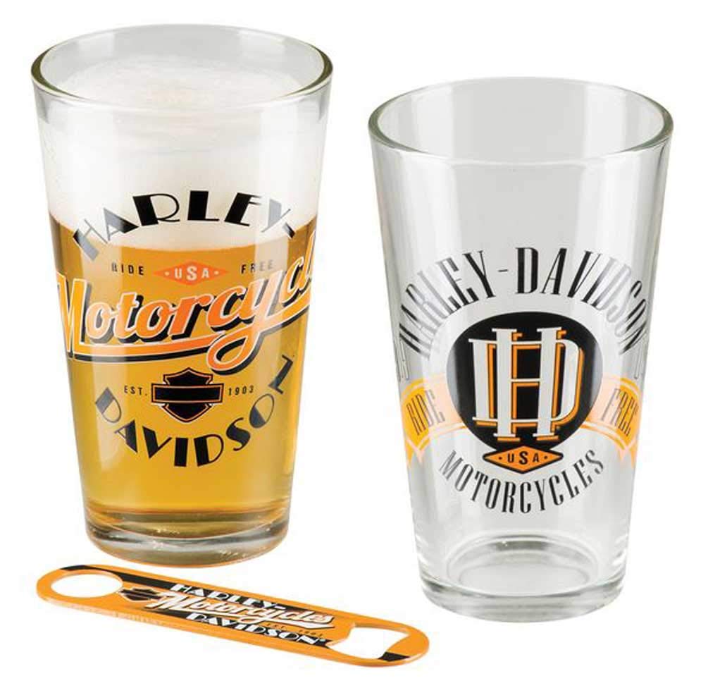 Harley-Davidson Ride Free Pint Glass Set W/Opener - Set Of 2-16 Oz. Hdl-18798